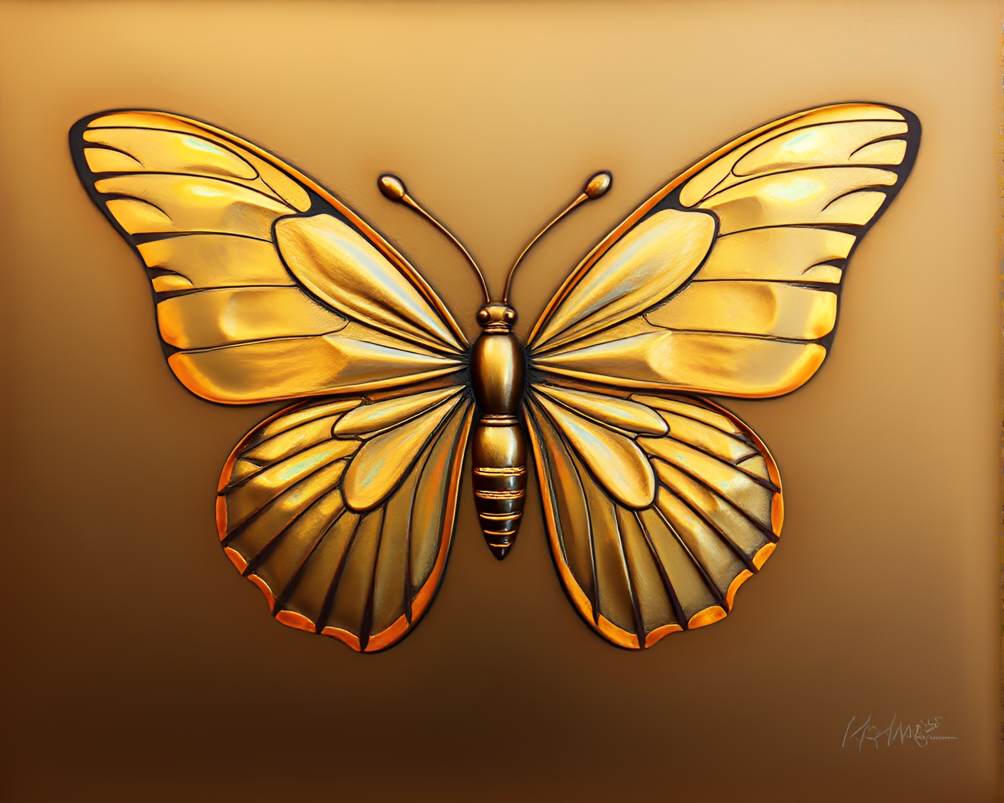 Bronze Patina Silk Butterfly: Stencil Art Elegance – free AI stock image