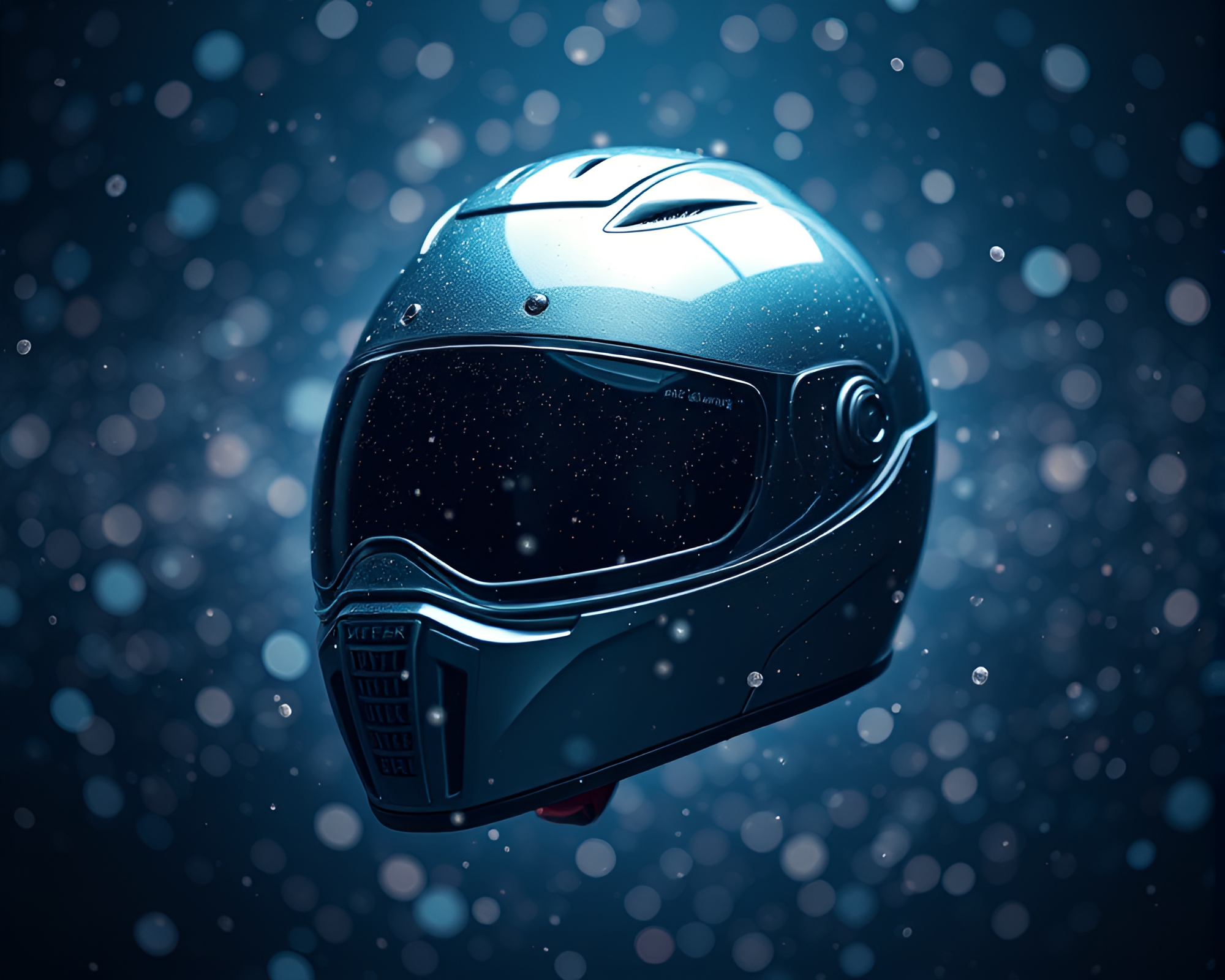 Floating Helmet with Metallic Sheen Particles – free AI stock image