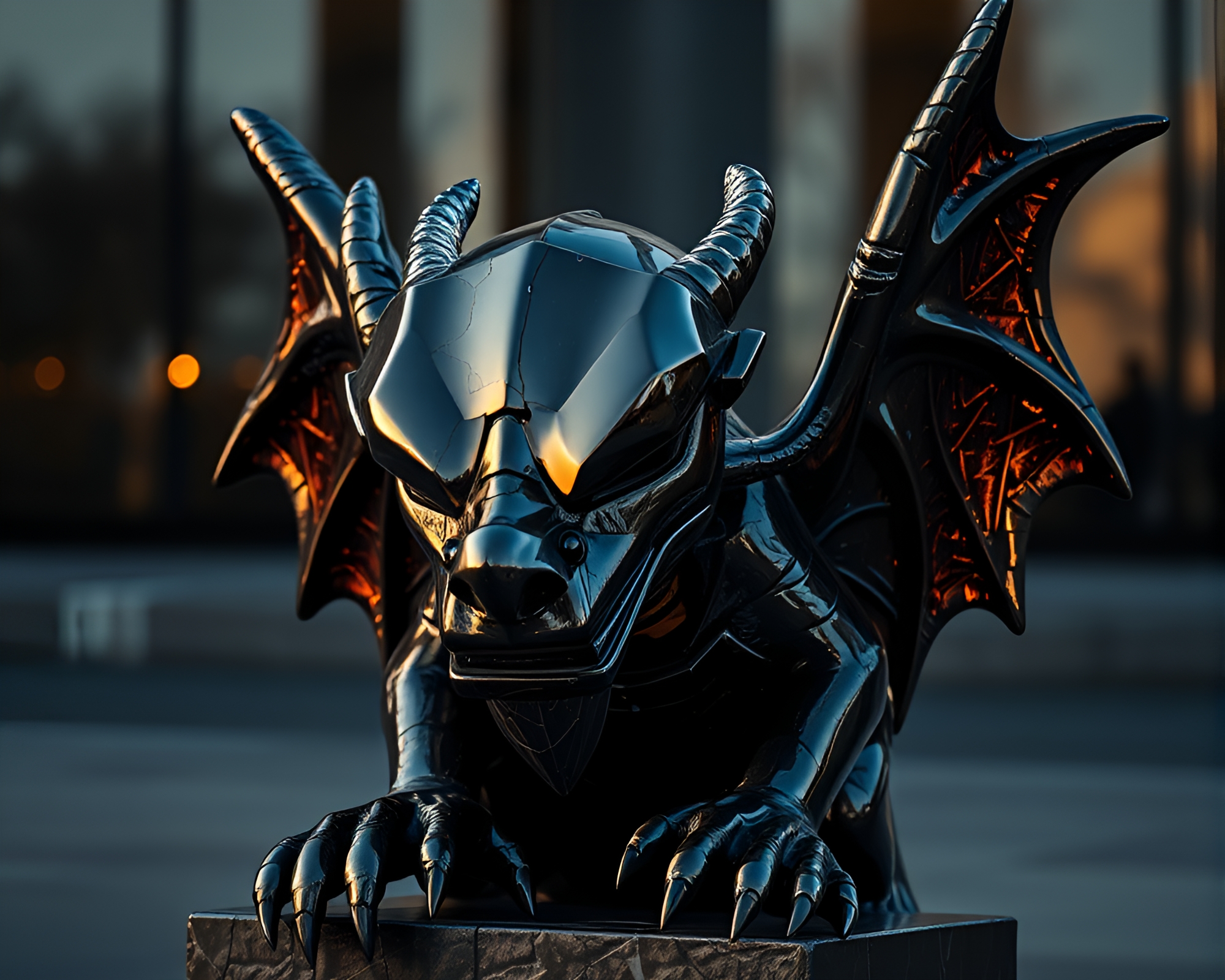 Shattered glass casts shadows on ancient gargoyle statue – free AI stock image