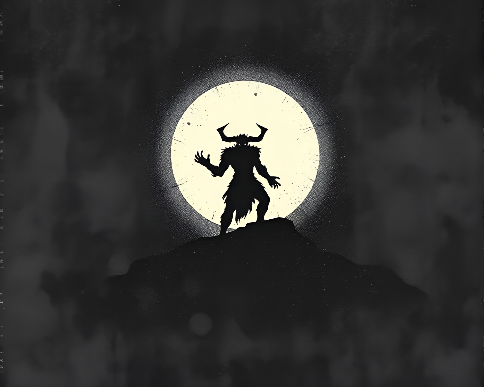 Enigmatic Djinn Eclipse Shadow Screenprint Composition – free AI stock image