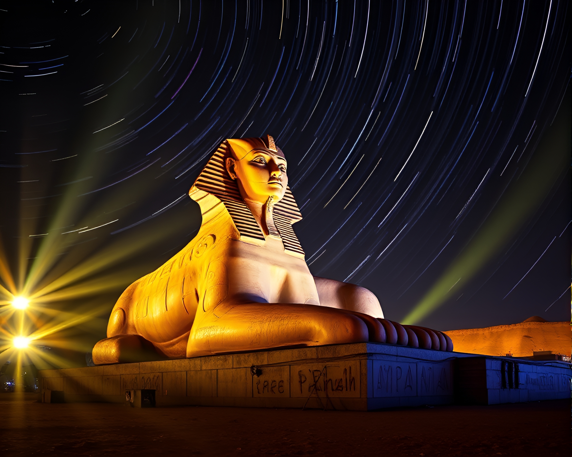 Sphinx Statue Under a Starry Concert Stage Lens Flare – free AI stock image