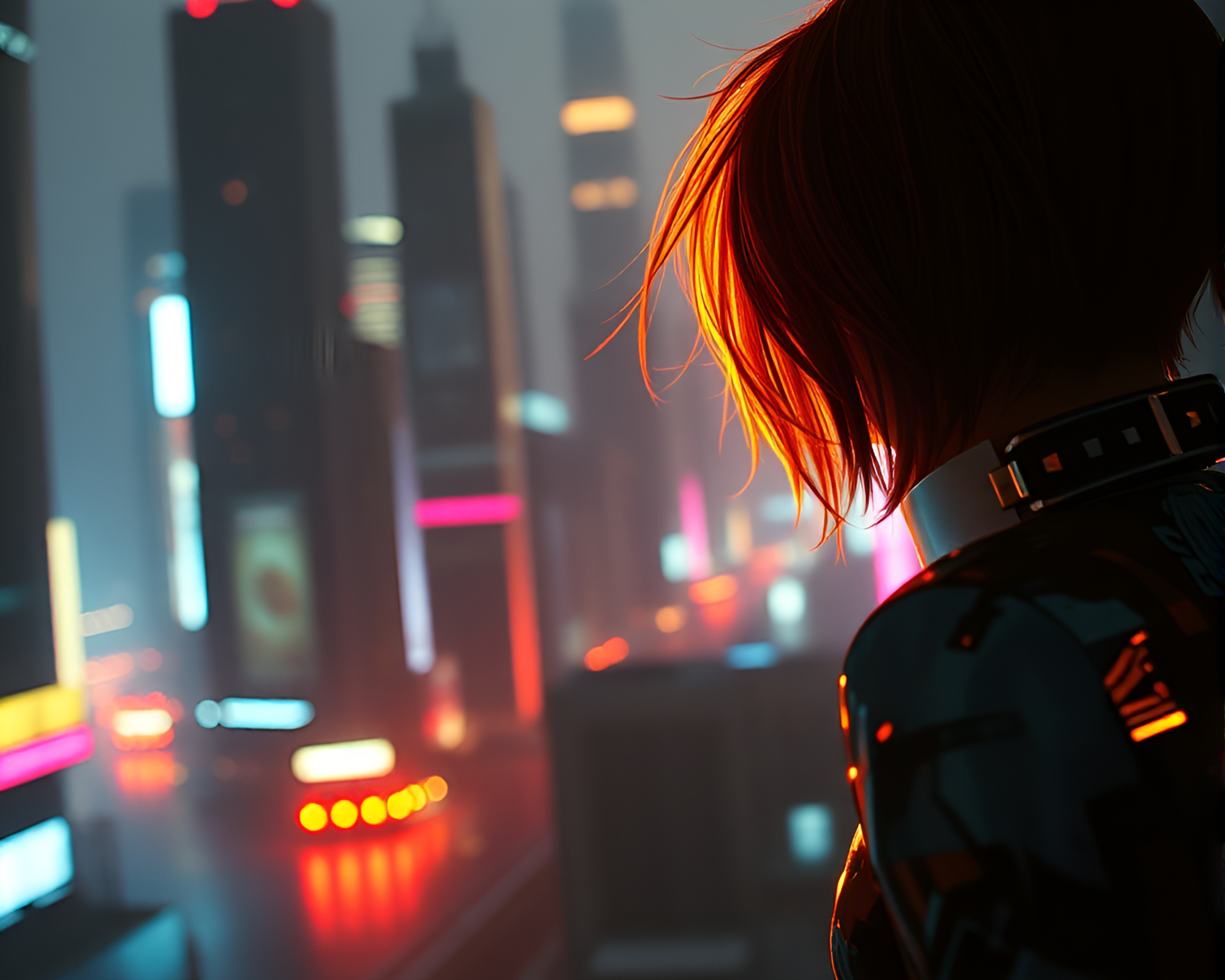 Futuristic Cityscape with Film Burn Aesthetic – free AI stock image