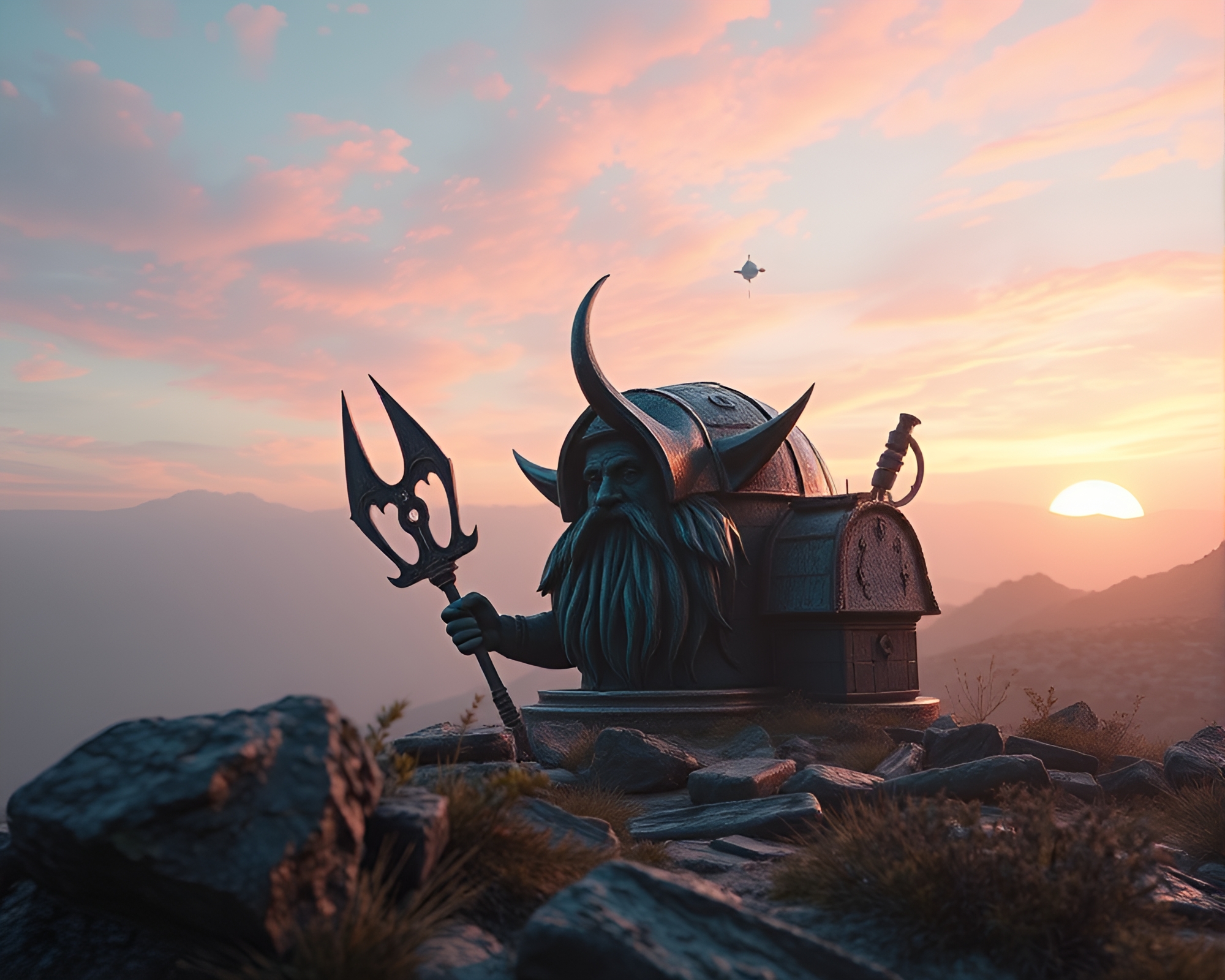 Futuristic Dwarf Miner at Sunrise with Copper Patina – free AI stock image