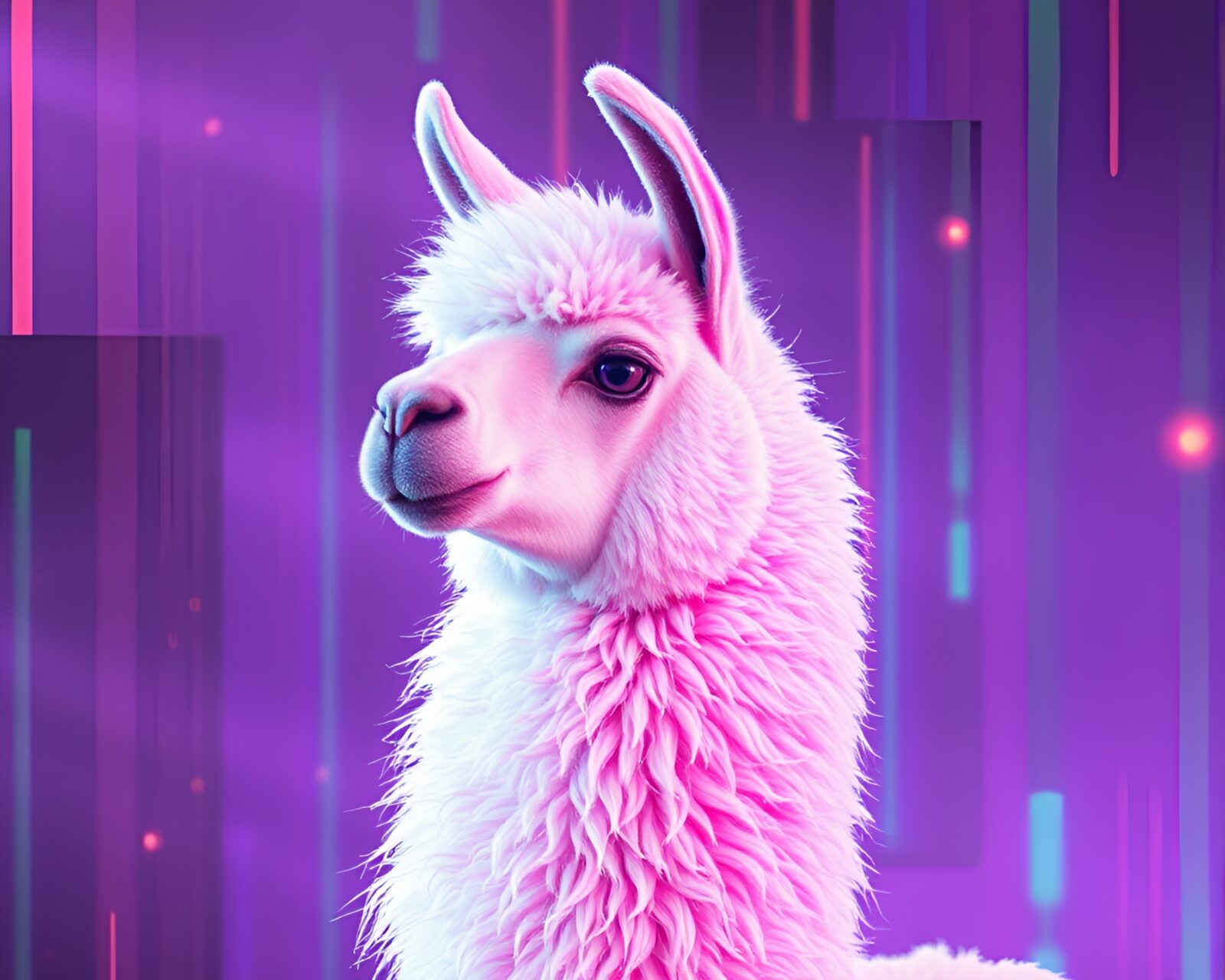 Brightly colored llama overlaid with psychedelic fractals in retro style