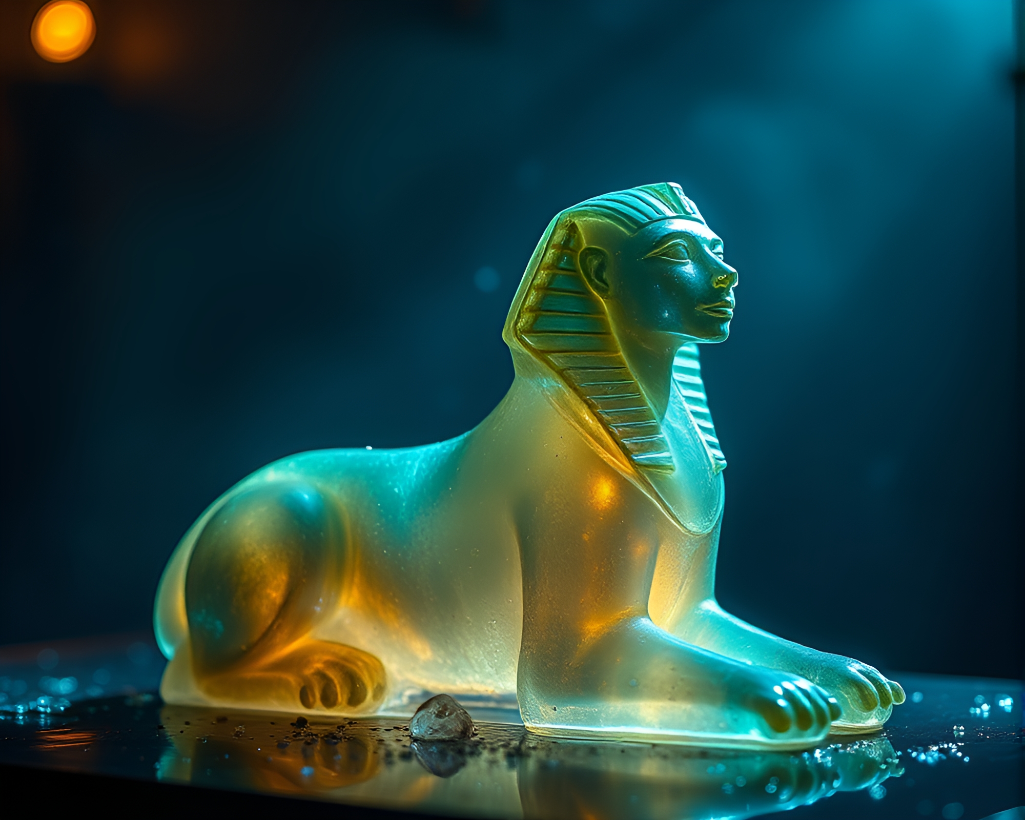Sphinx Statue Enveloped in Sorcery Aura Glow – free AI stock image