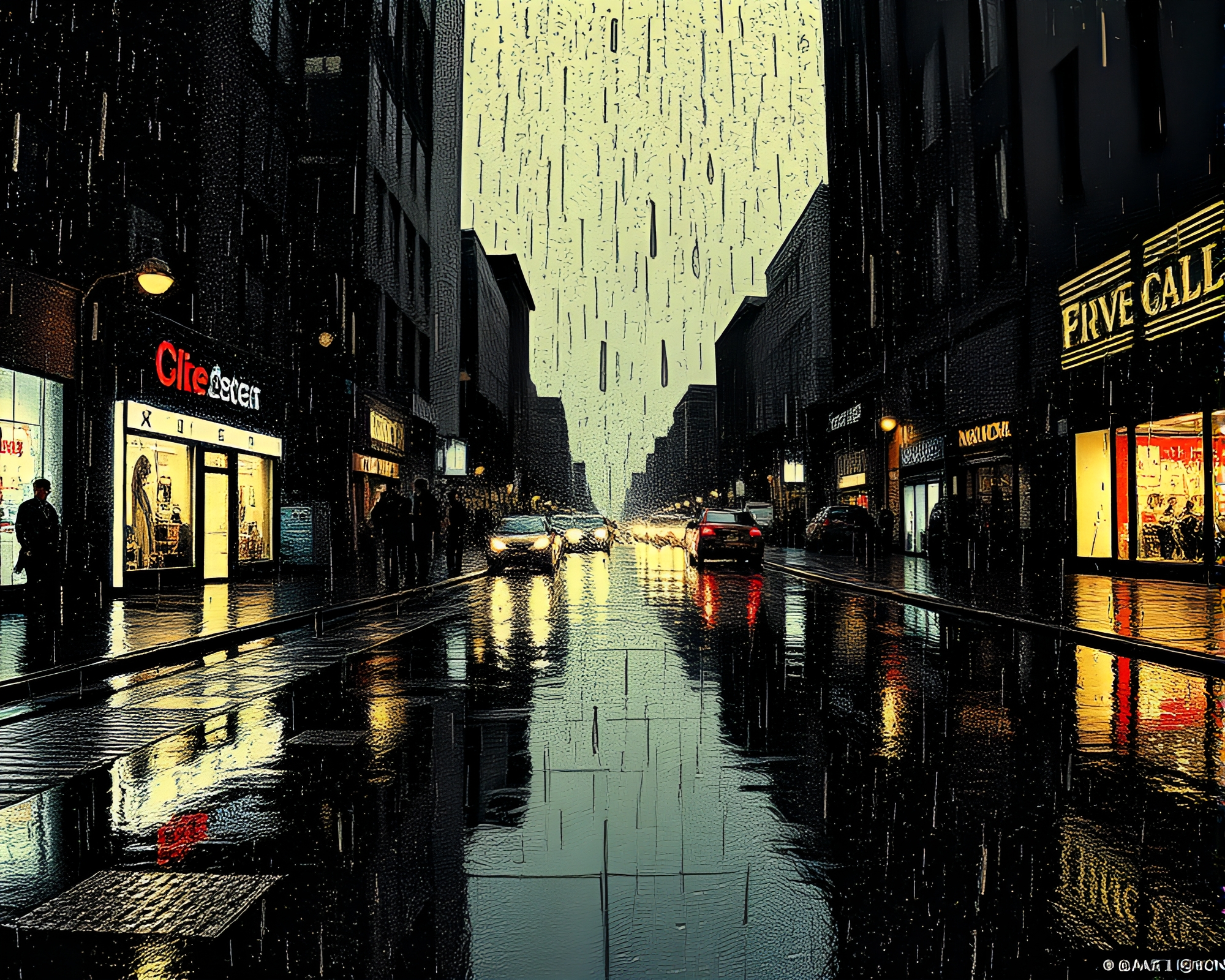 Dadaist Rainy Reflections Halftone Grid Optical Illusion – free AI stock image