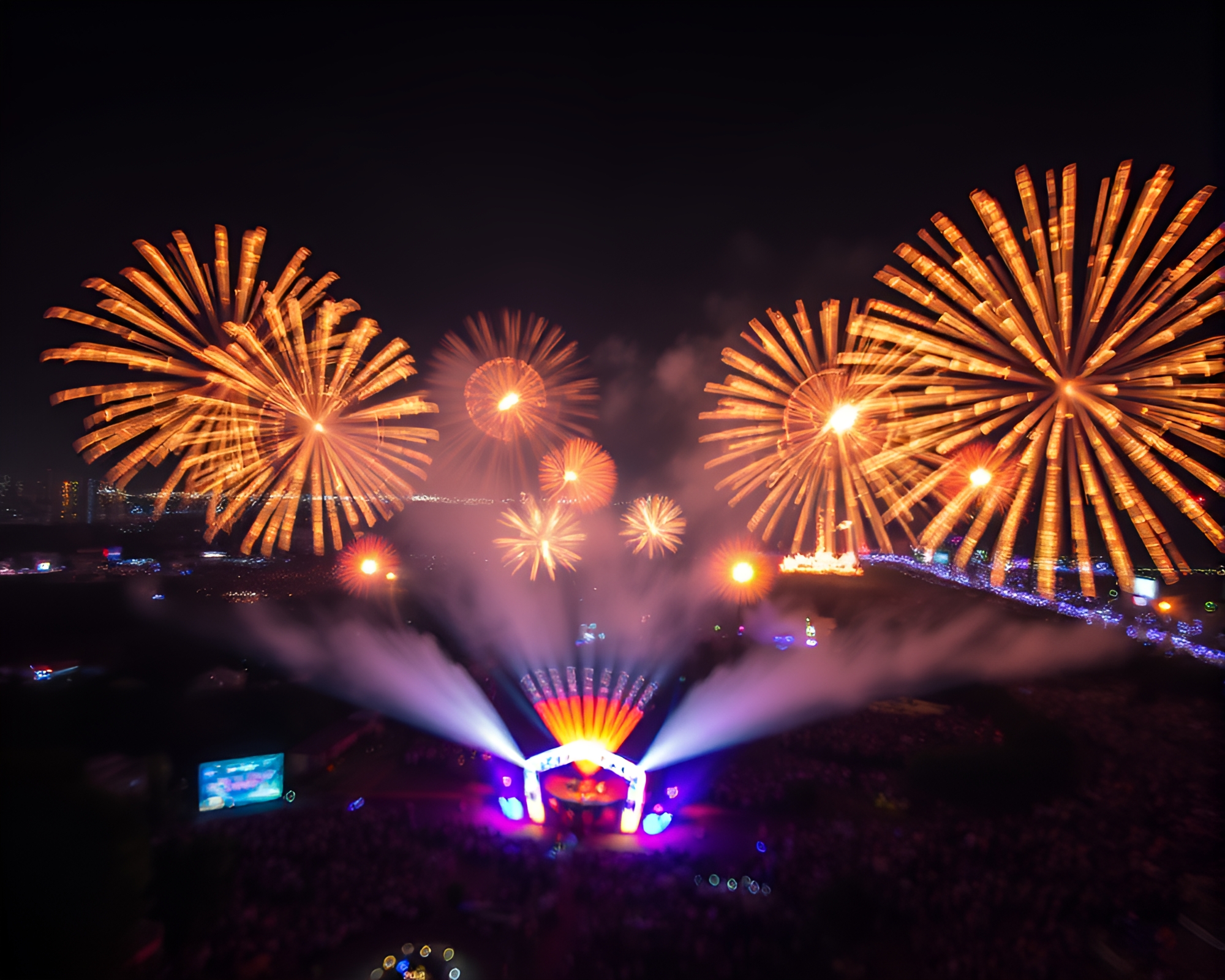 Mesmerizing Fireworks from Above at Festival Ring – free AI stock image