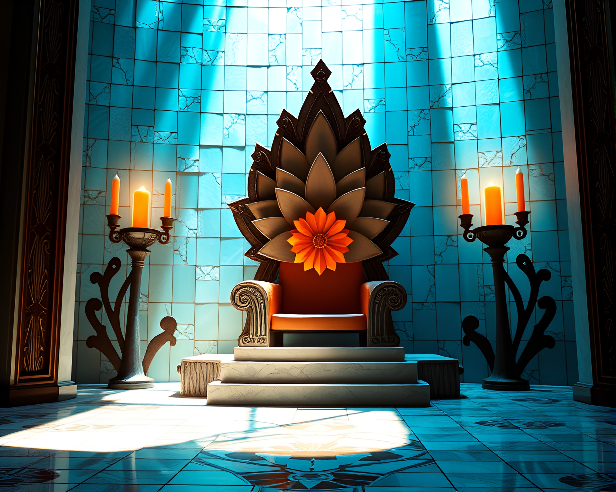 Silhouette Origami Flower Throne Room Mosaic Tiling Glow – free AI stock image