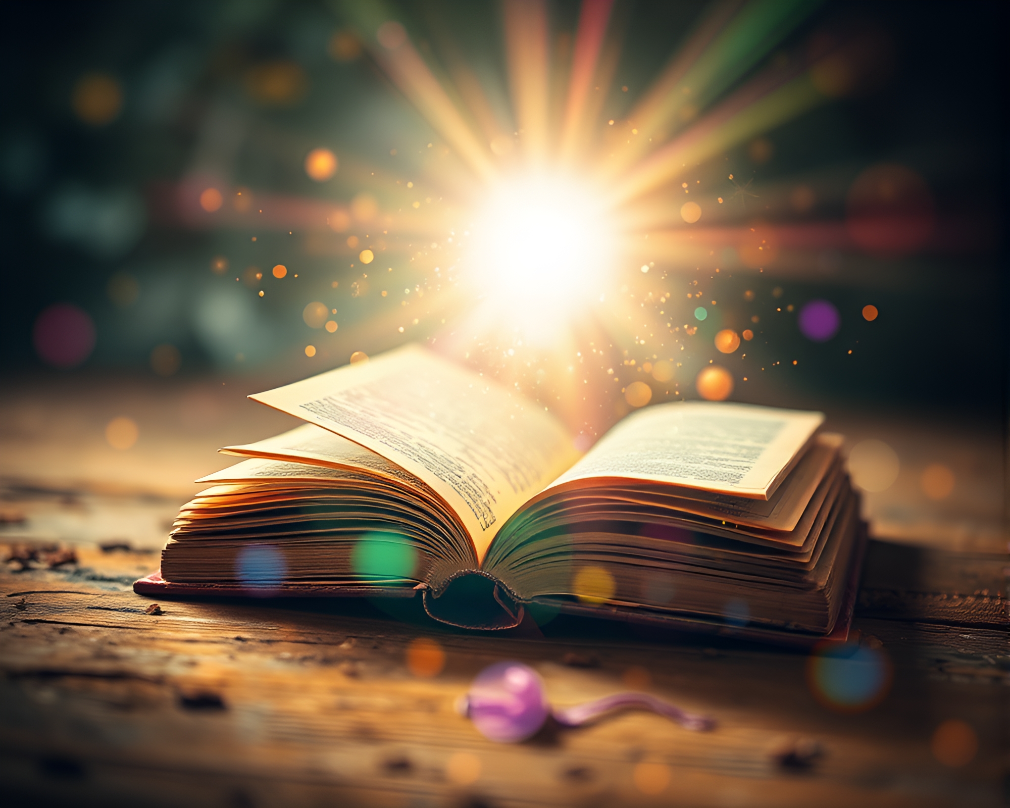 Enchanted Book Illuminated by Lens Flare in Fresco Style – free AI stock image