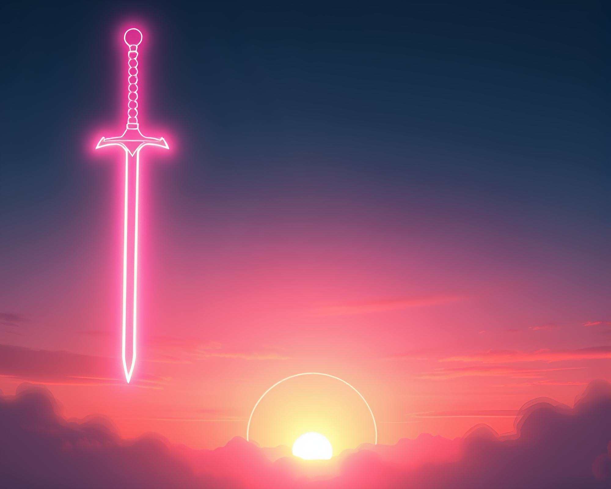 Neon Wireframe Sword in Pastel Sunrise Rim Lighting – free AI stock image