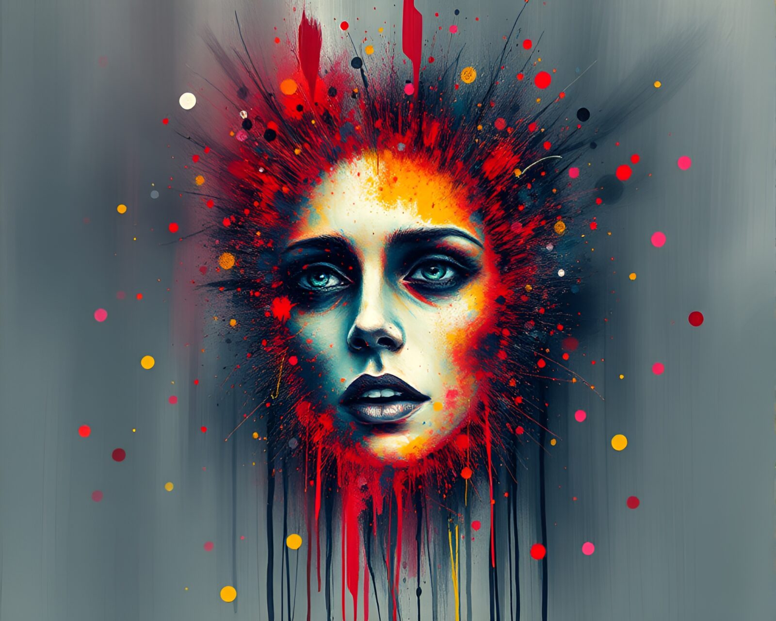 Spooky mirror reflecting colorful confetti burst in mystical light