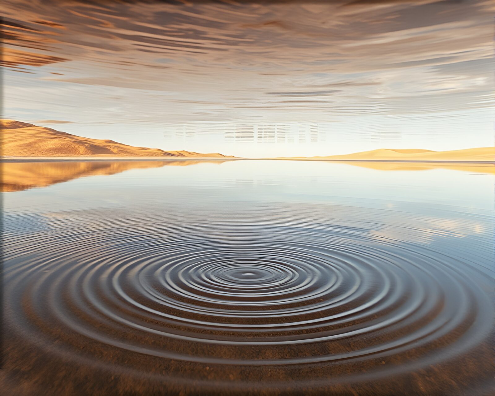 Vibrant desert mirage reflected in rippling water art