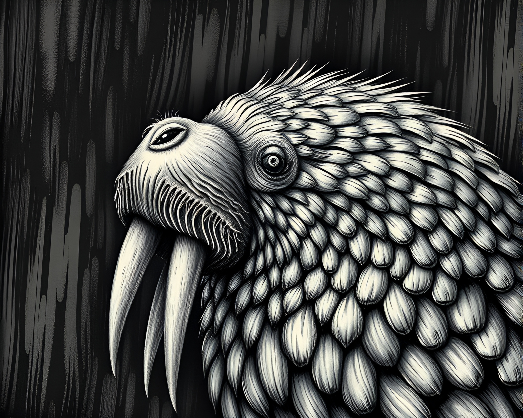 Majestic Walrus Under Sumi-e Wood Grain Moonlight – free AI stock image
