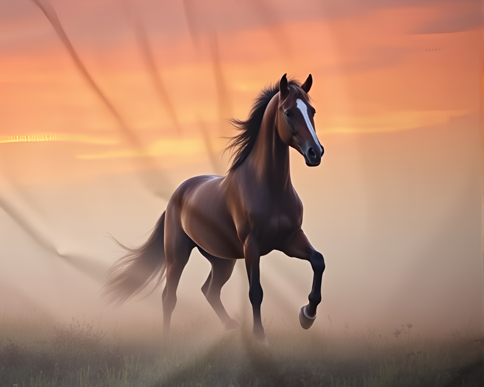 Dawn Mist Wild Stallion in Fabric Folds – free AI stock image