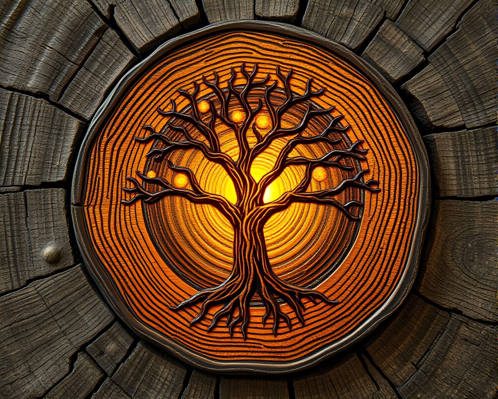 Detailed engraving of an oasis with glossy highlights