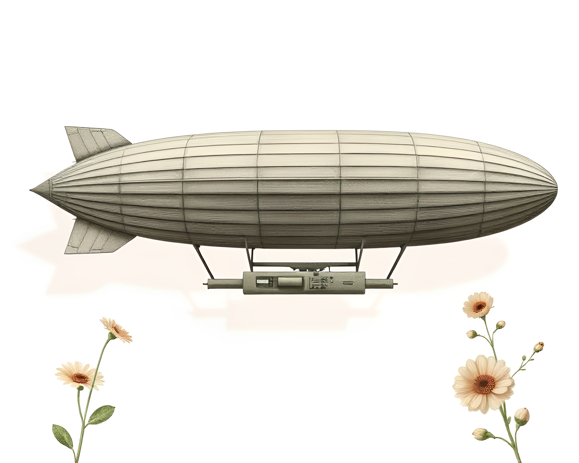Ethereal Zeppelin in Botanical Vignette Border – free AI stock image