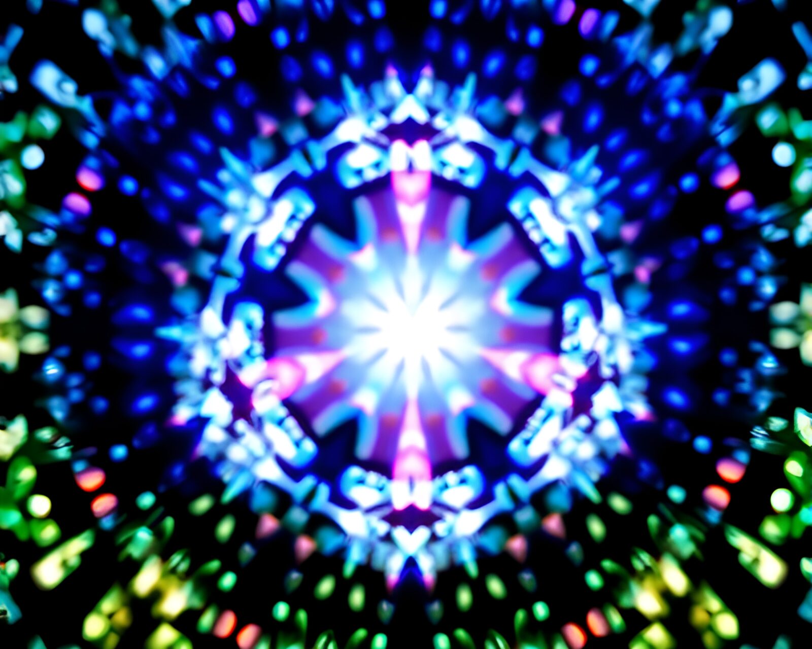 Colorful circular patterns with dazzling pixelated light effects