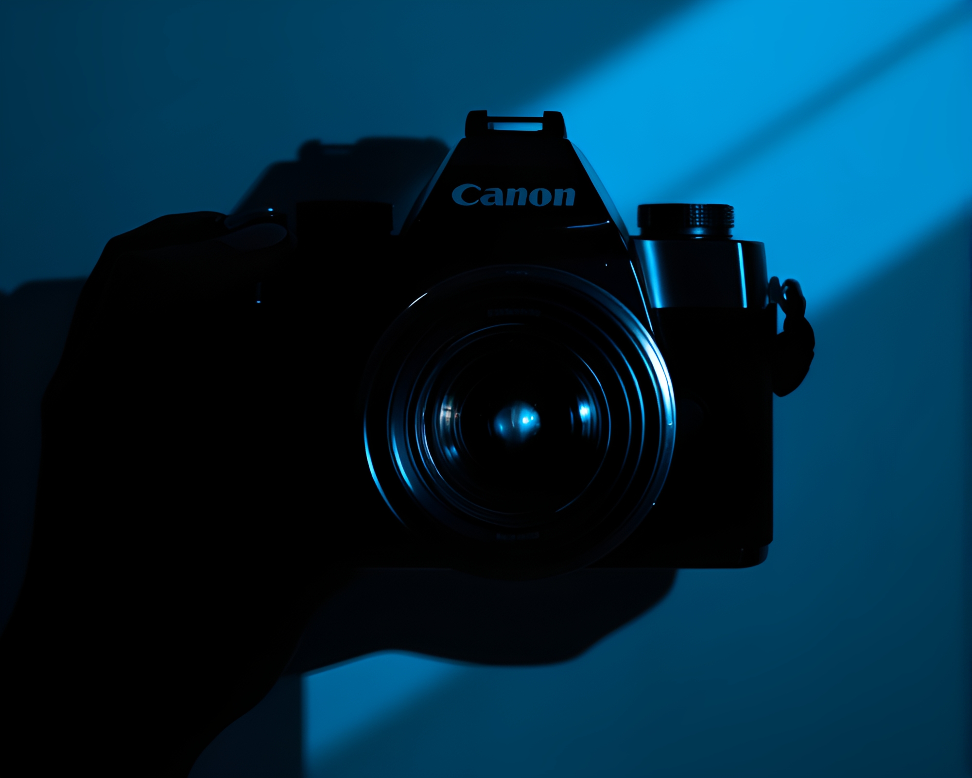 Camera Shadows in Ice-Blue Op Art Display – free AI stock image