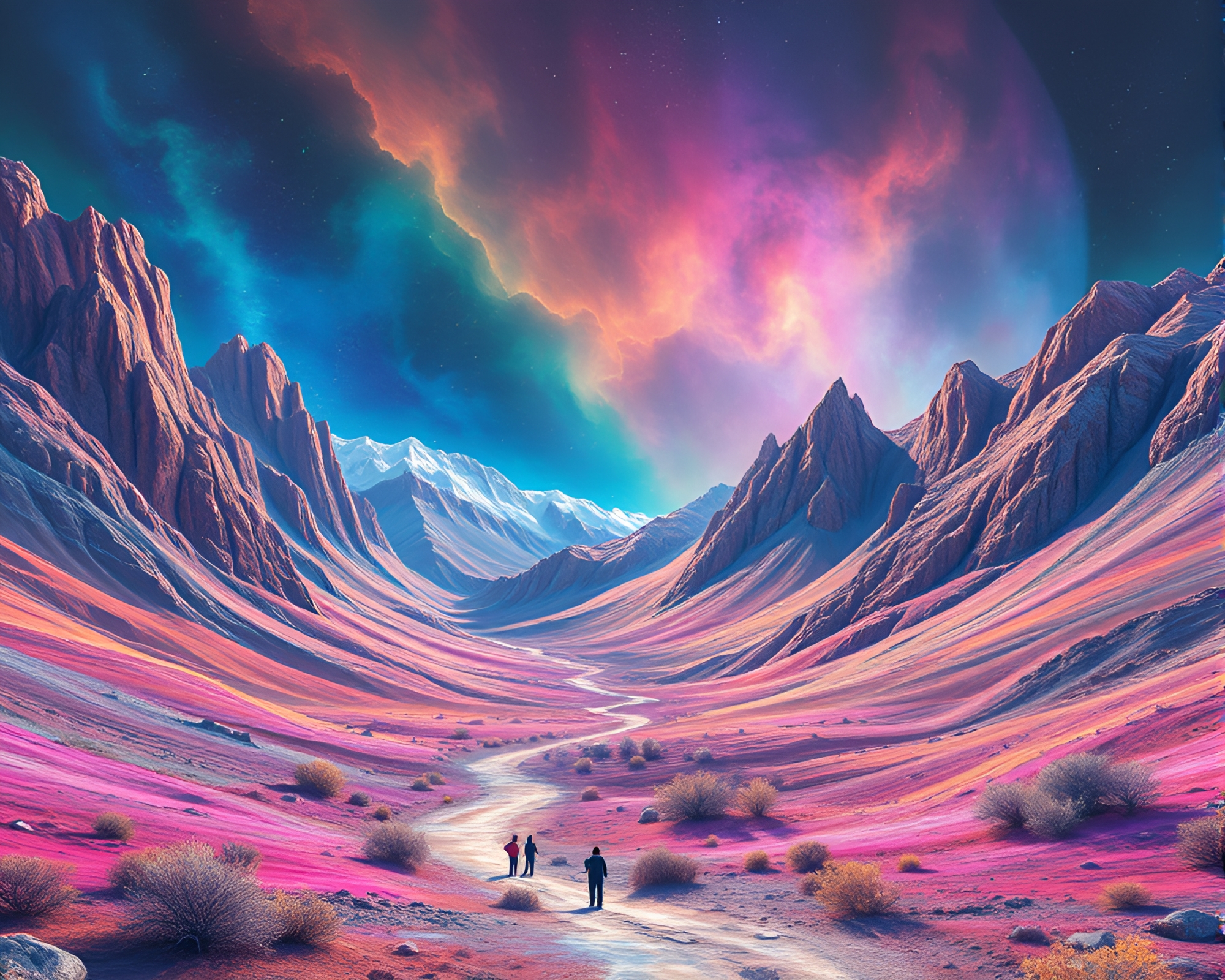 Valley Chalk Scribbles with Surreal Hologram Effects – free AI stock image