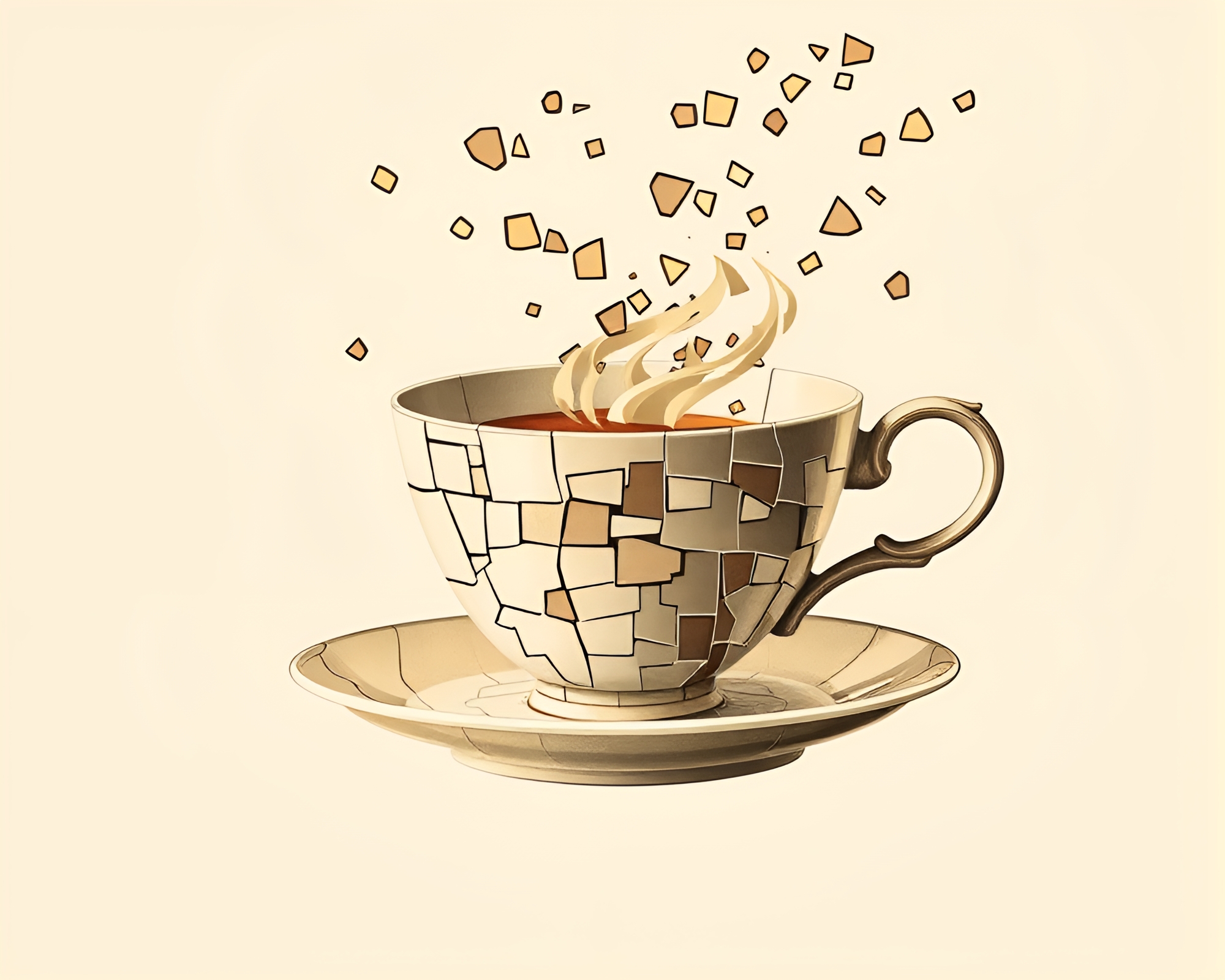 Surreal Floating Tea Cup in Sepia Vector Art – free AI stock image