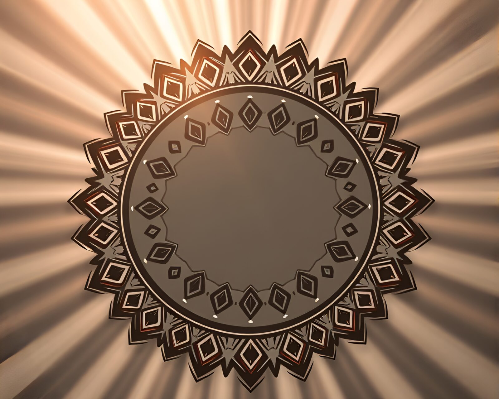 Colorful mandala design with radiant sunbeam rays in CGI