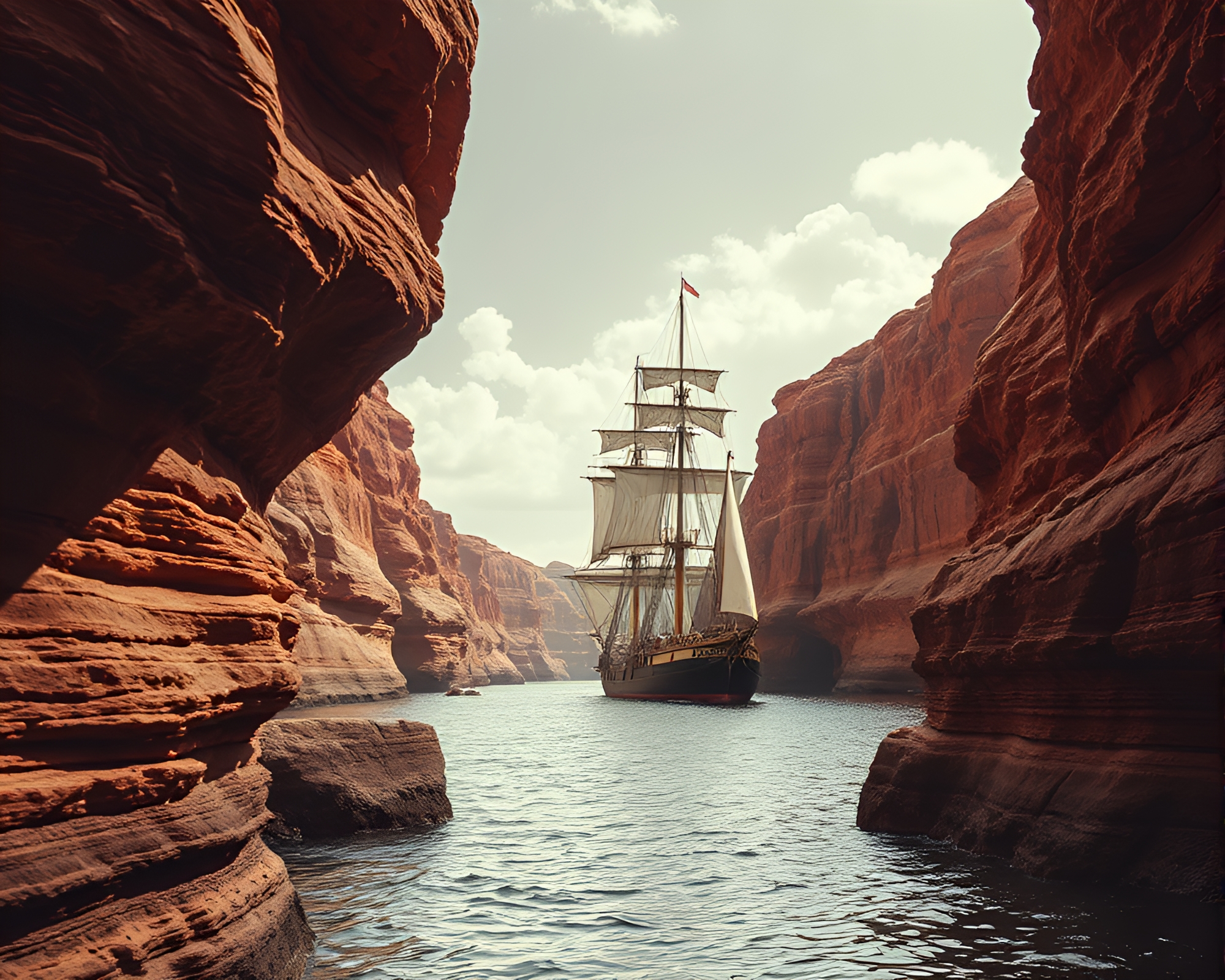 Classic Sailing Ship in Rust Canyon Duochrome – free AI stock image