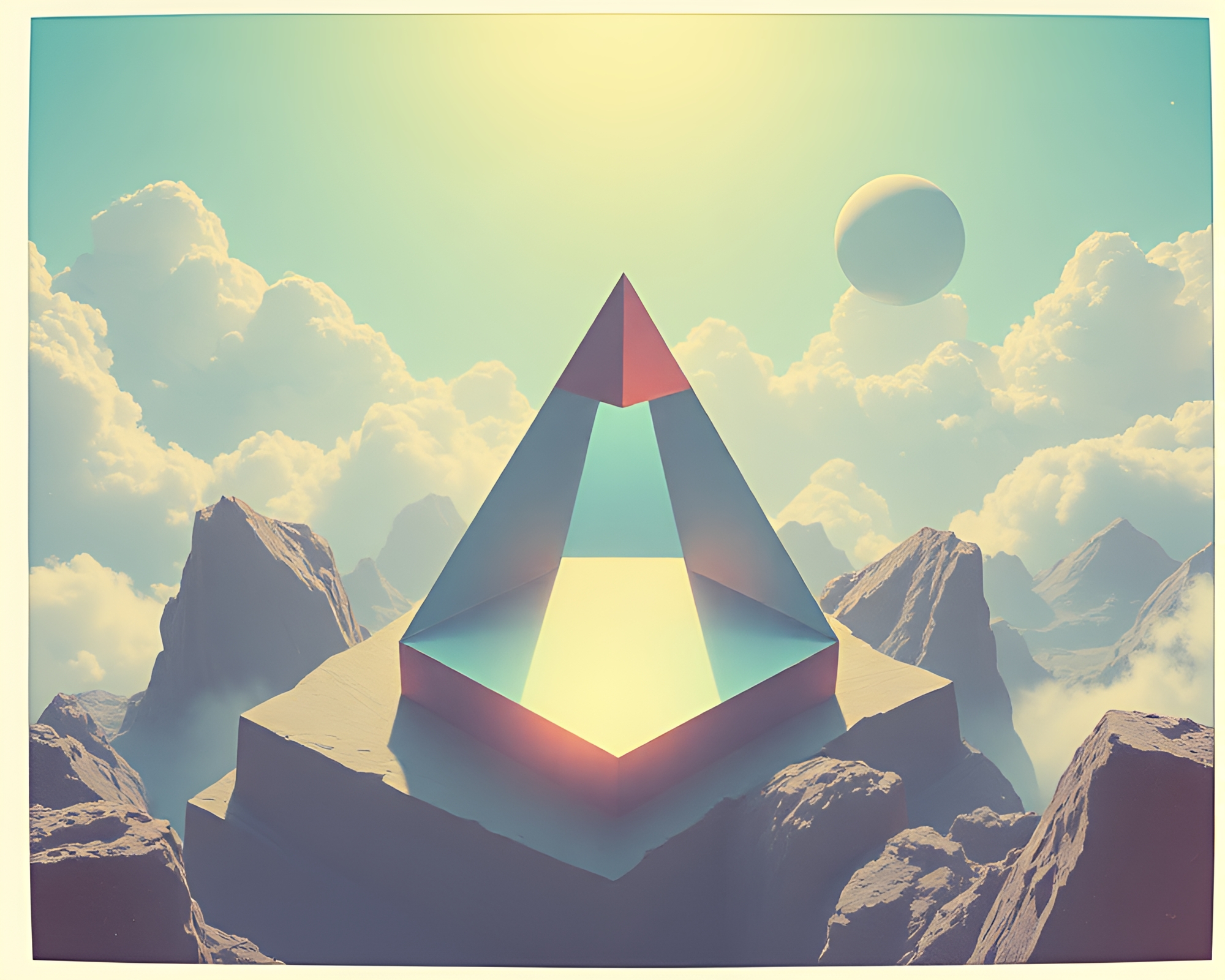 Prismatic Dream: Vintage Isometric Surreal Illustration – free AI stock image