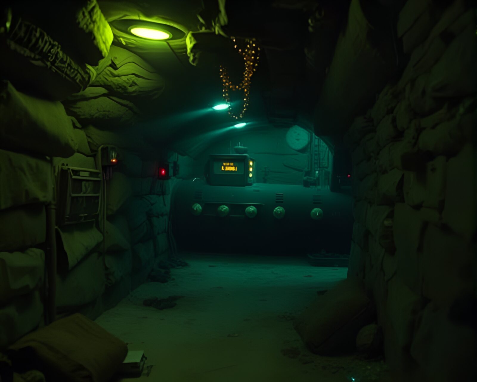 Thermal image of bead-decorated submarine in dim basement