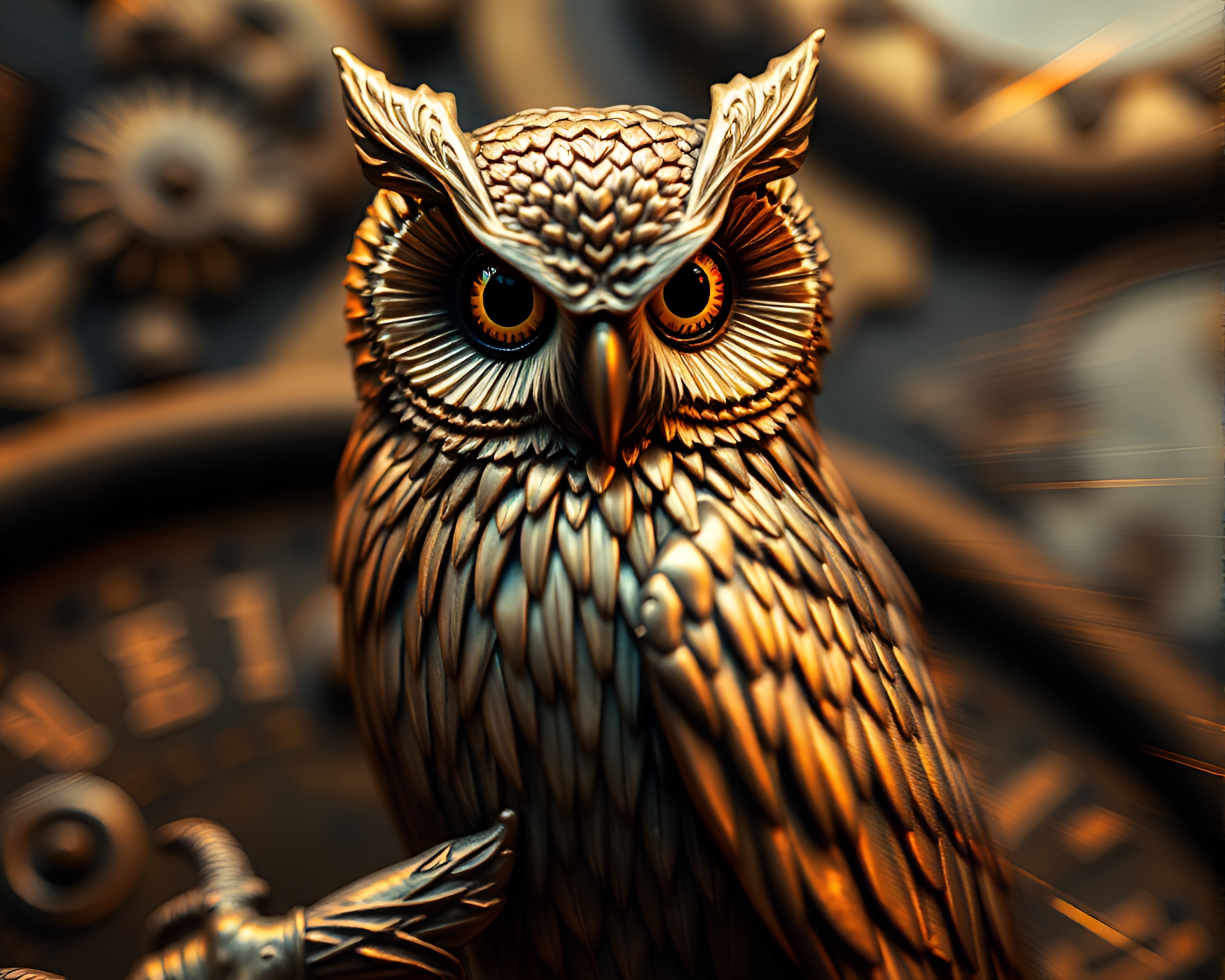 Clockwork Owl in Op Art Pan Motion Blur – free AI stock image