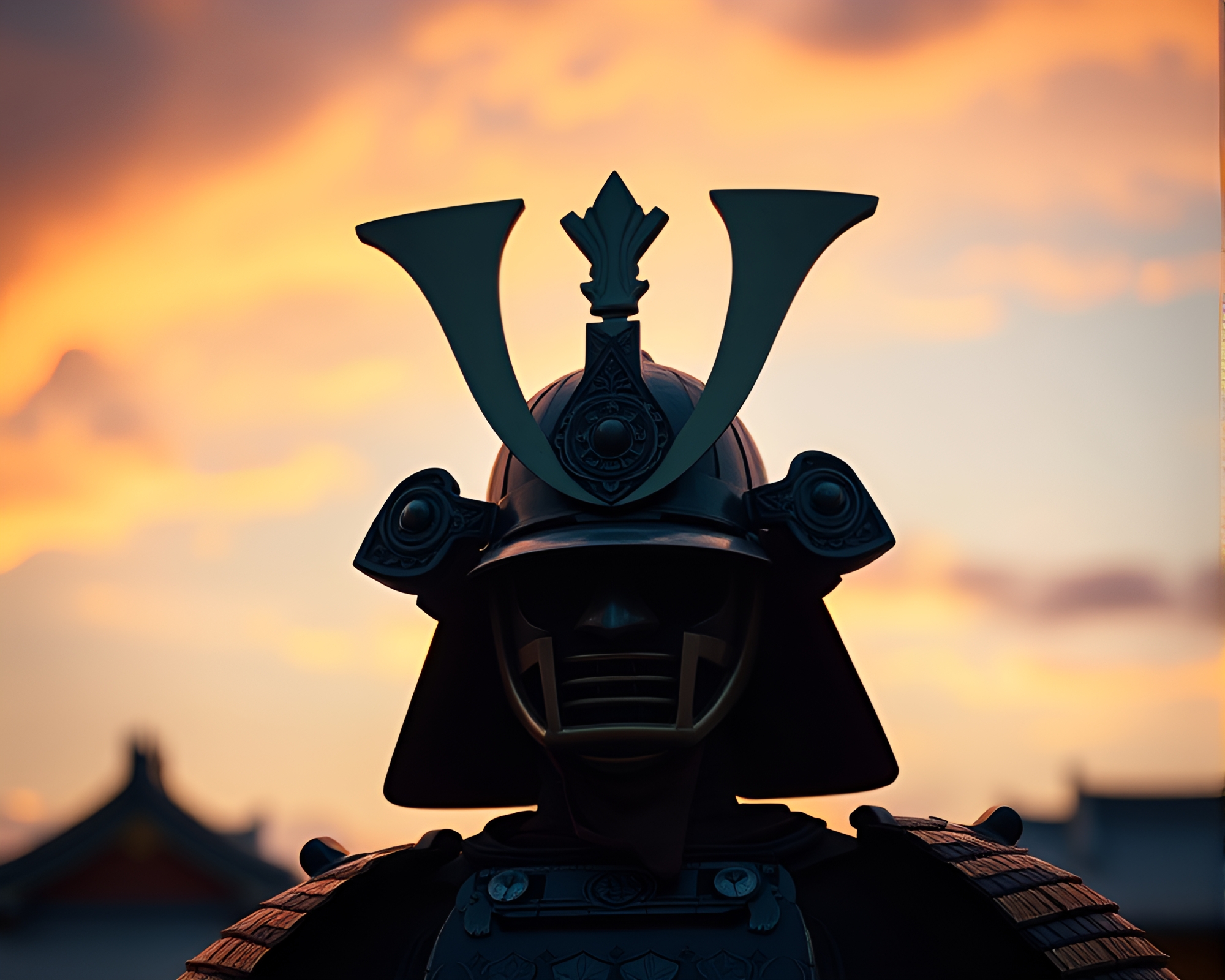 Samurai Helmet at Sunrise in Macro Photography – free AI stock image