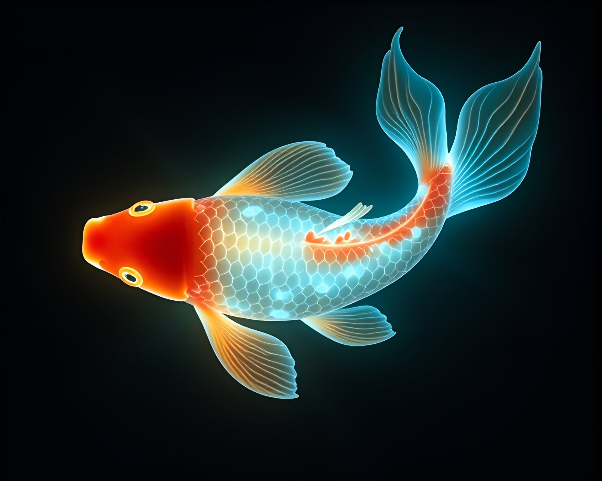 Bioluminescent Koi Fish in Bio-Organic Composition – free AI stock image