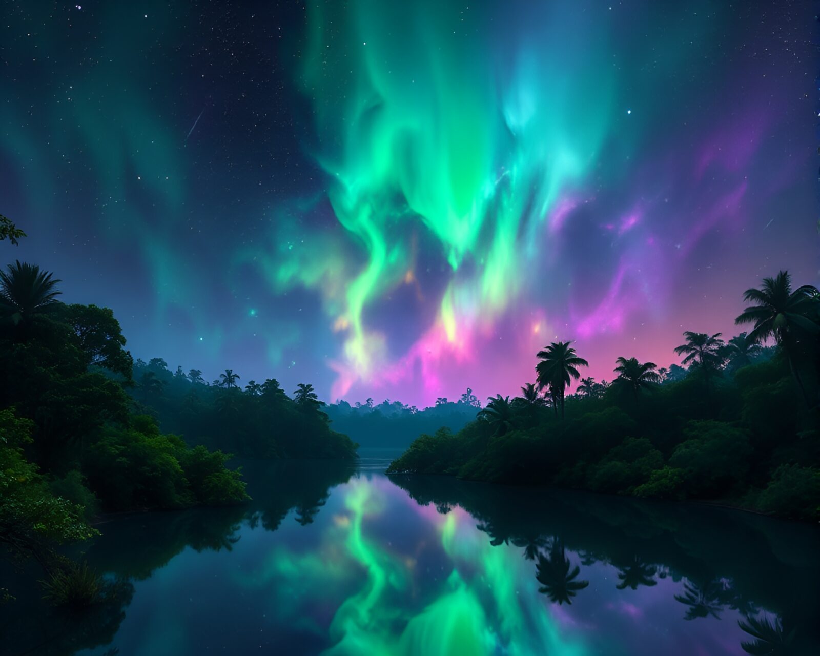 Ethereal ultraviolet image of celestial nebula in green haze