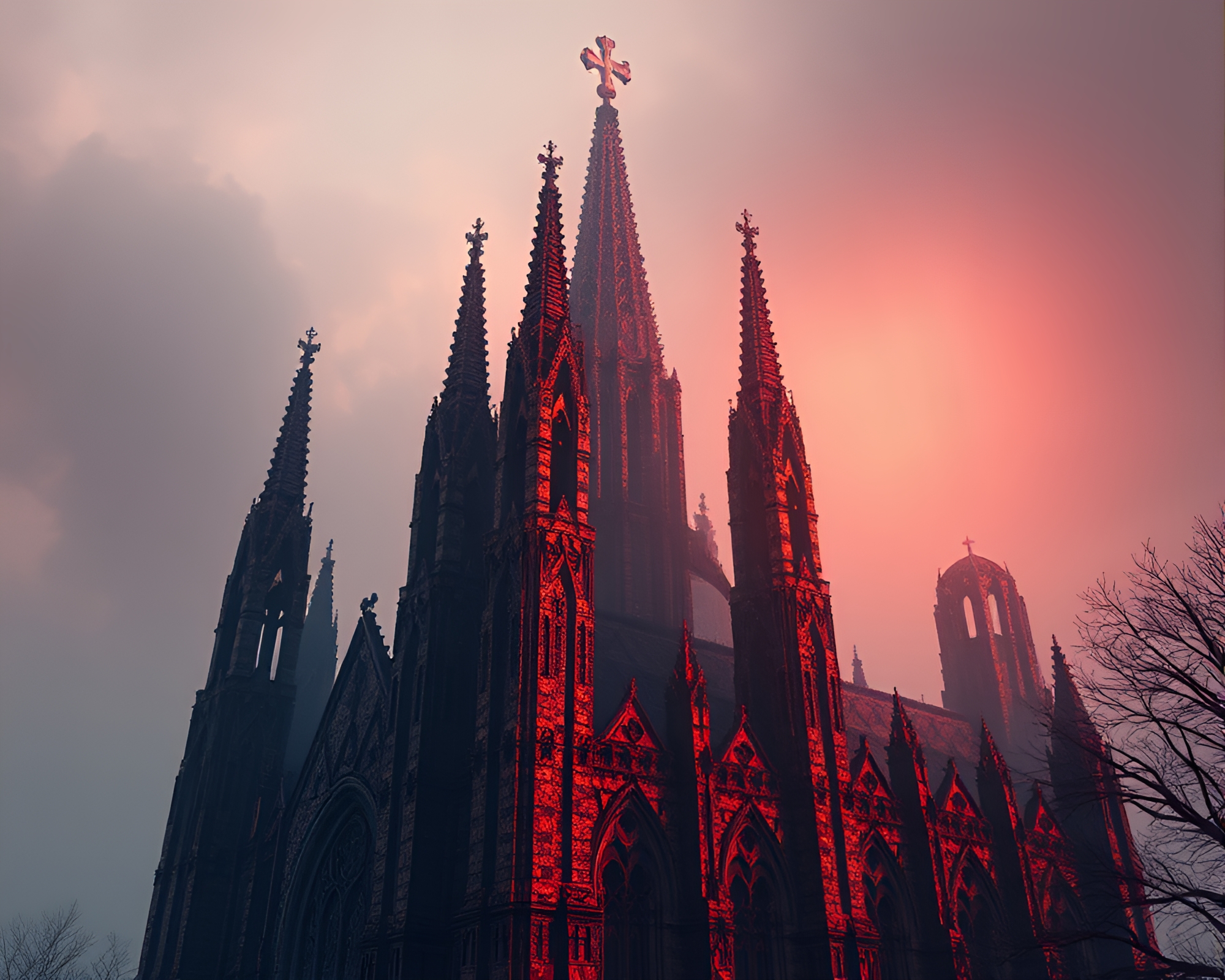 Gothic Cathedral in Twilight Voxel Art – free AI stock image