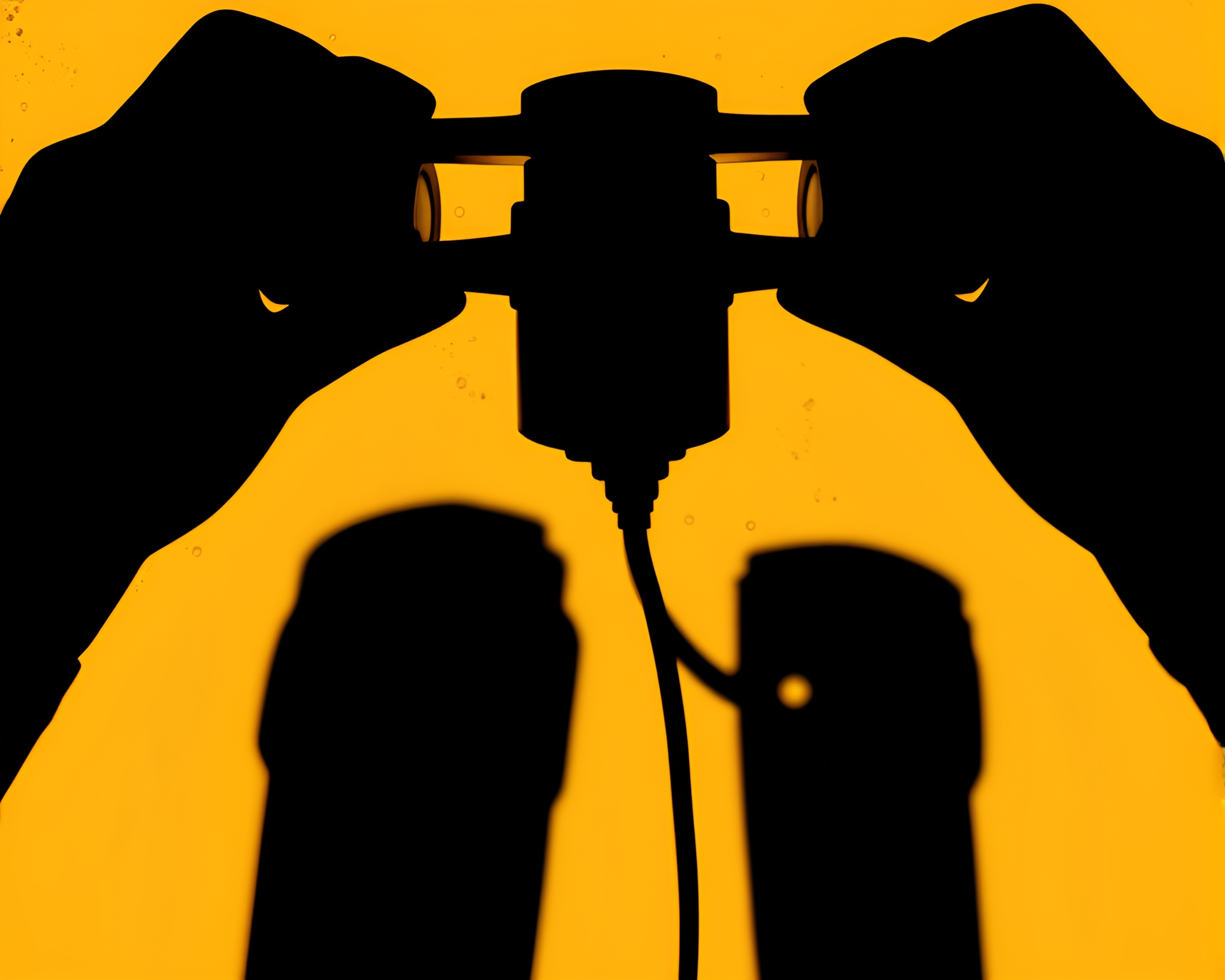Kinetic Binoculars Cast Mustard Shadow Silhouettes – free AI stock image