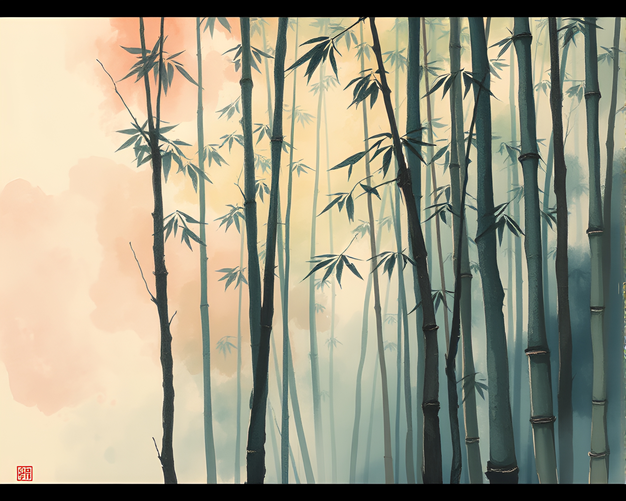 Ethereal Bamboo Grove in Pastel Sumi-e Brushwork – free AI stock image