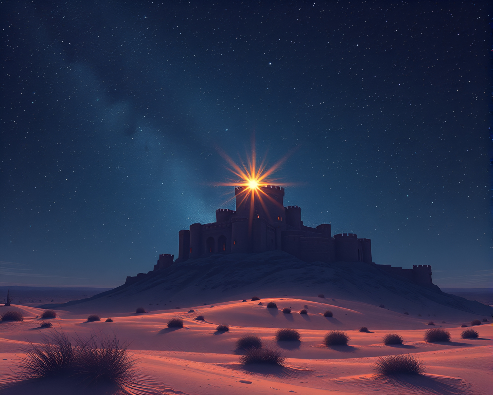 Starlit Castle Illuminated in ASCII Backscatter Flare – free AI stock image