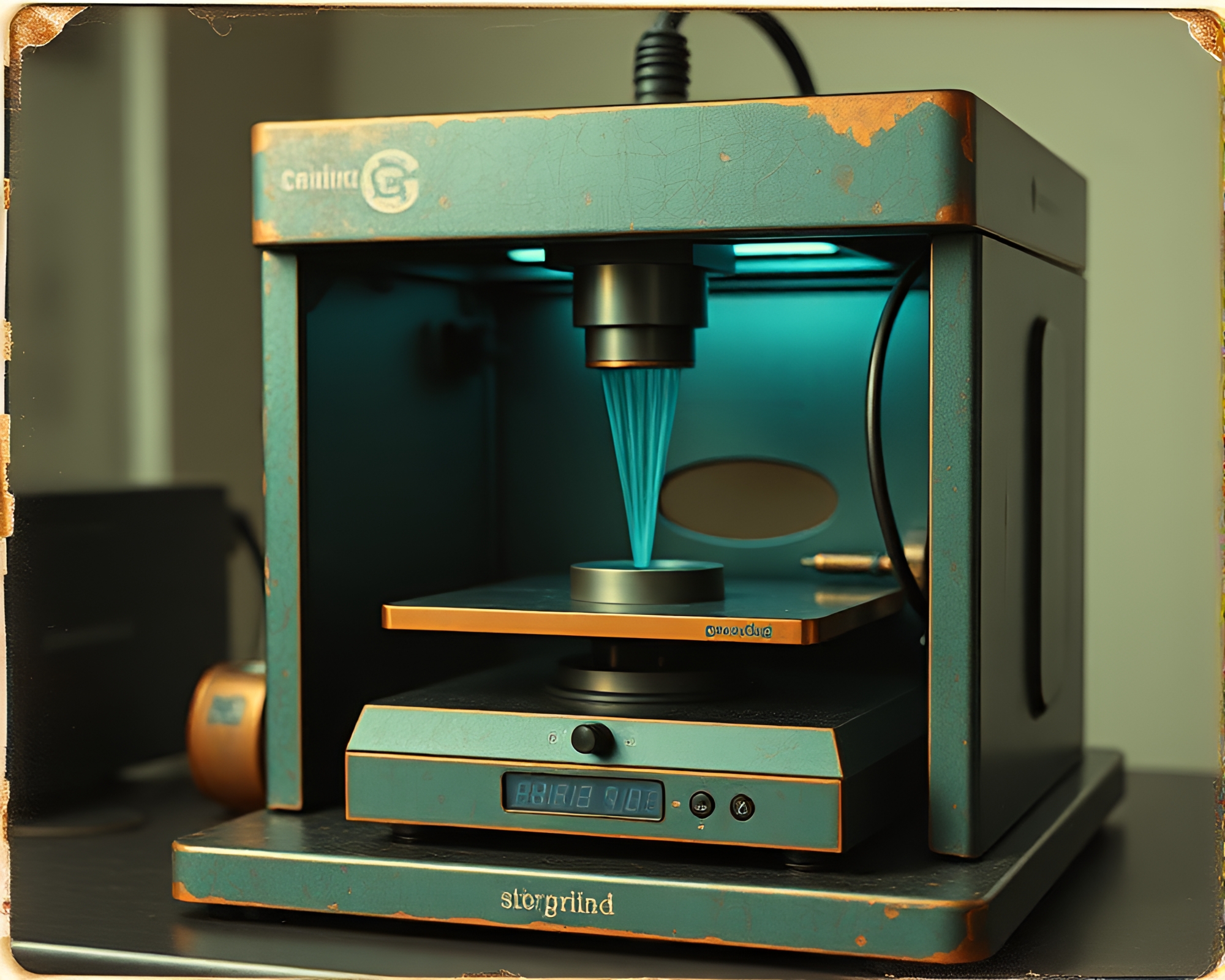 Vintage 3D Bio-Printer with Copper Verdigris Patina – free AI stock image