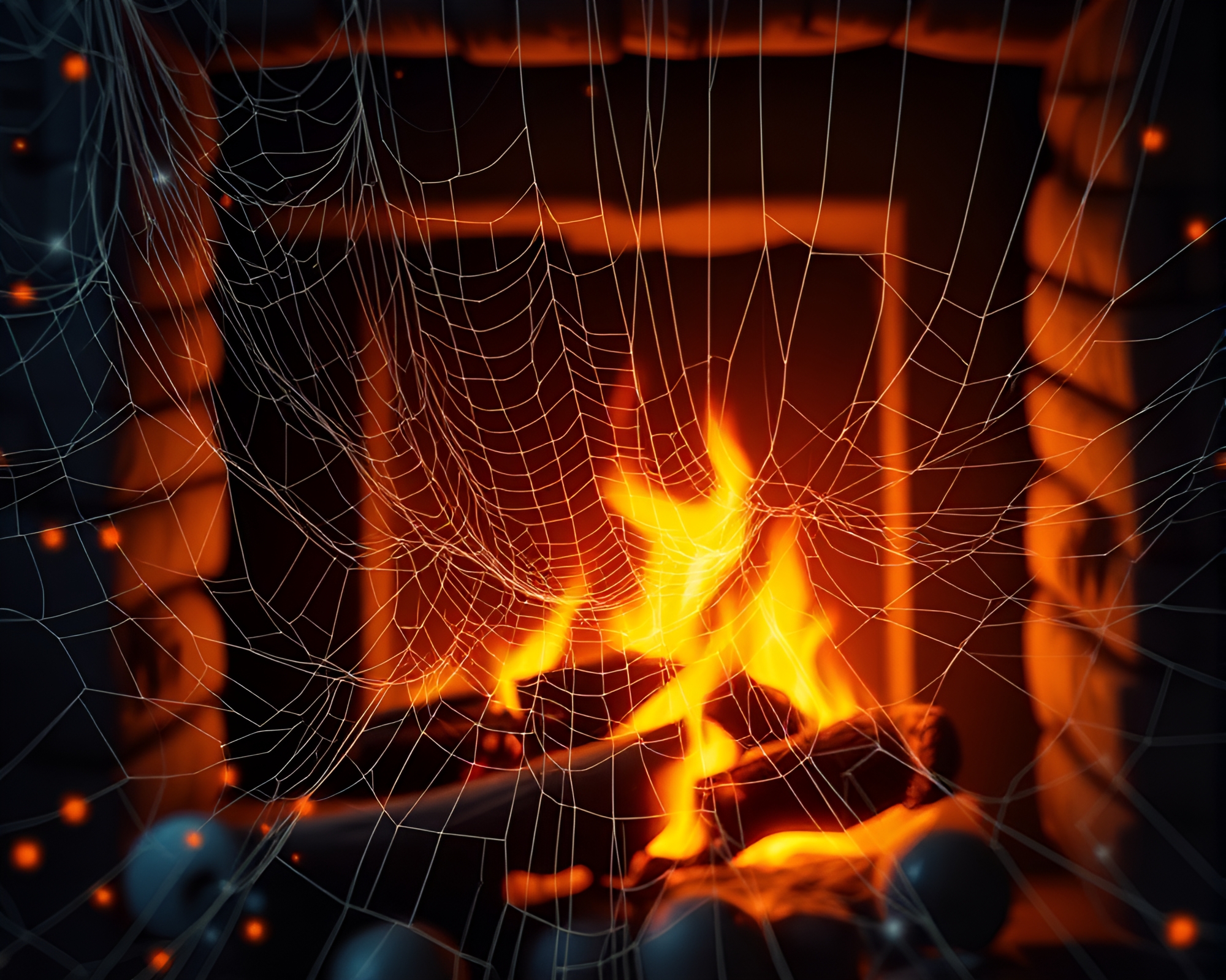Binary Code Web in Fireplace Glow – free AI stock image
