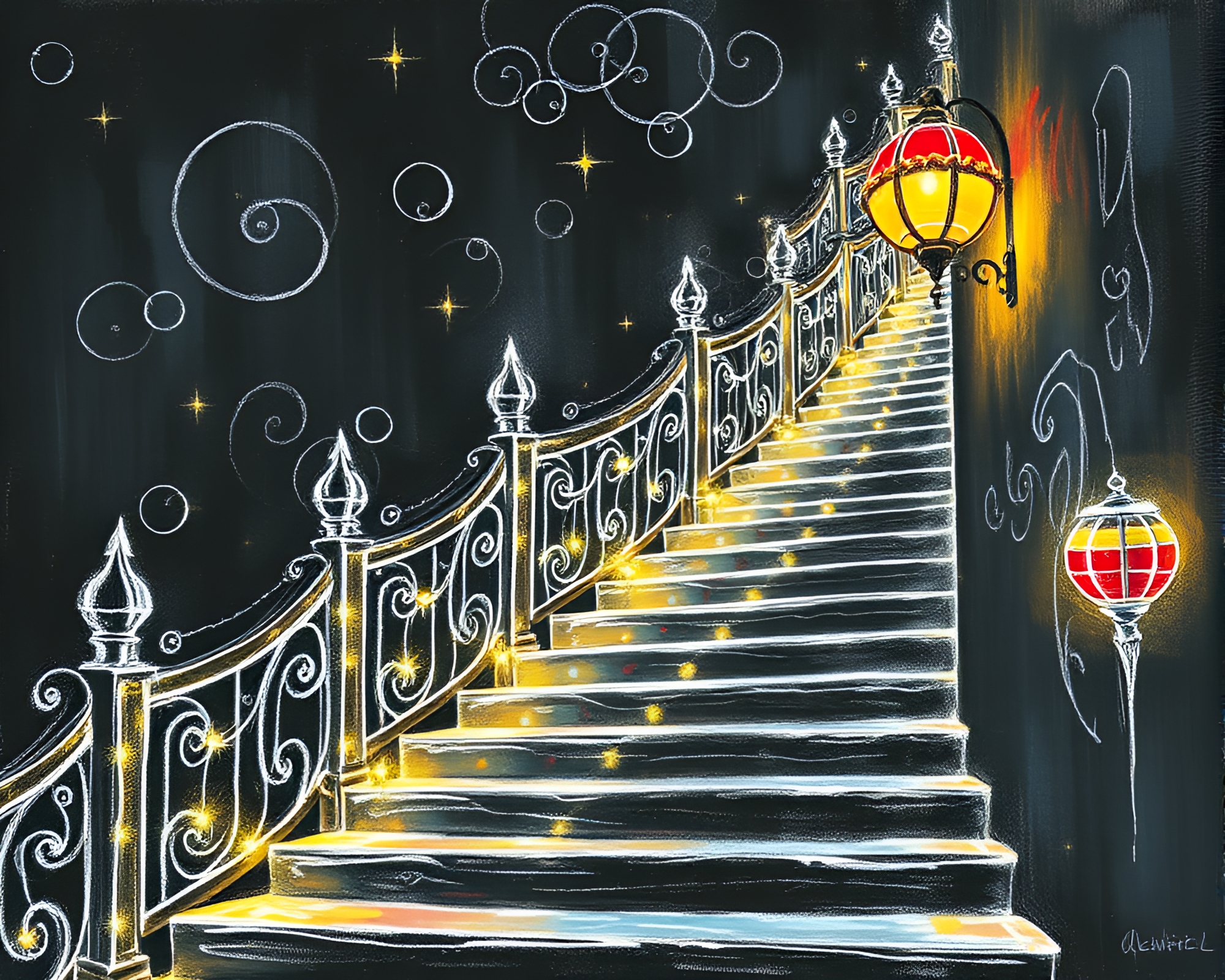 Whimsical Escher-inspired chalk carnival scene – free AI stock image