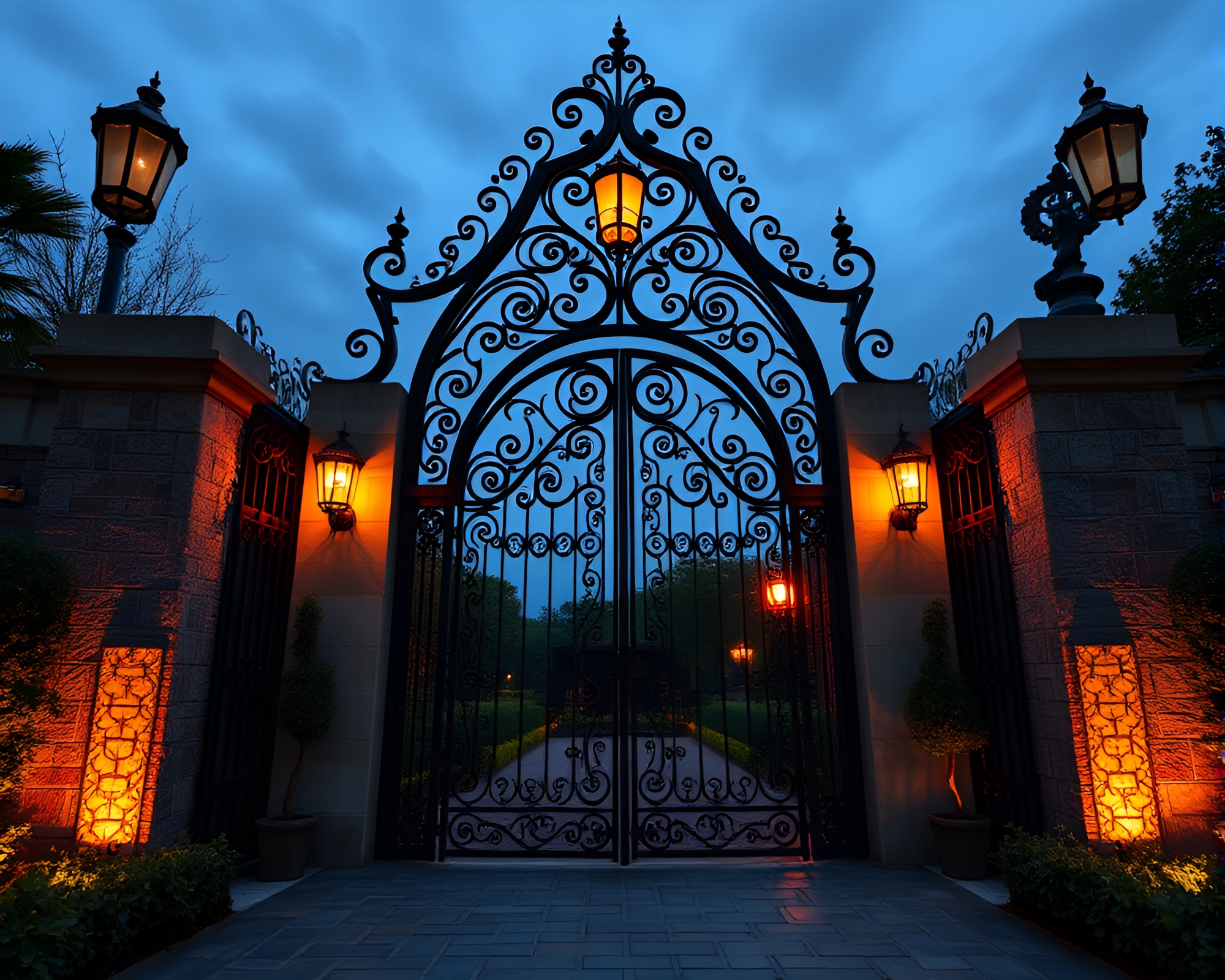 Majestic Wrought Iron Gate in Graphic Novel Style – free AI stock image