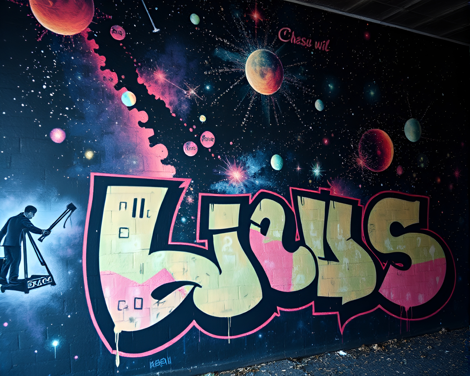 Parallel Universe Data Mural in Underexposed Mystery – free AI stock image