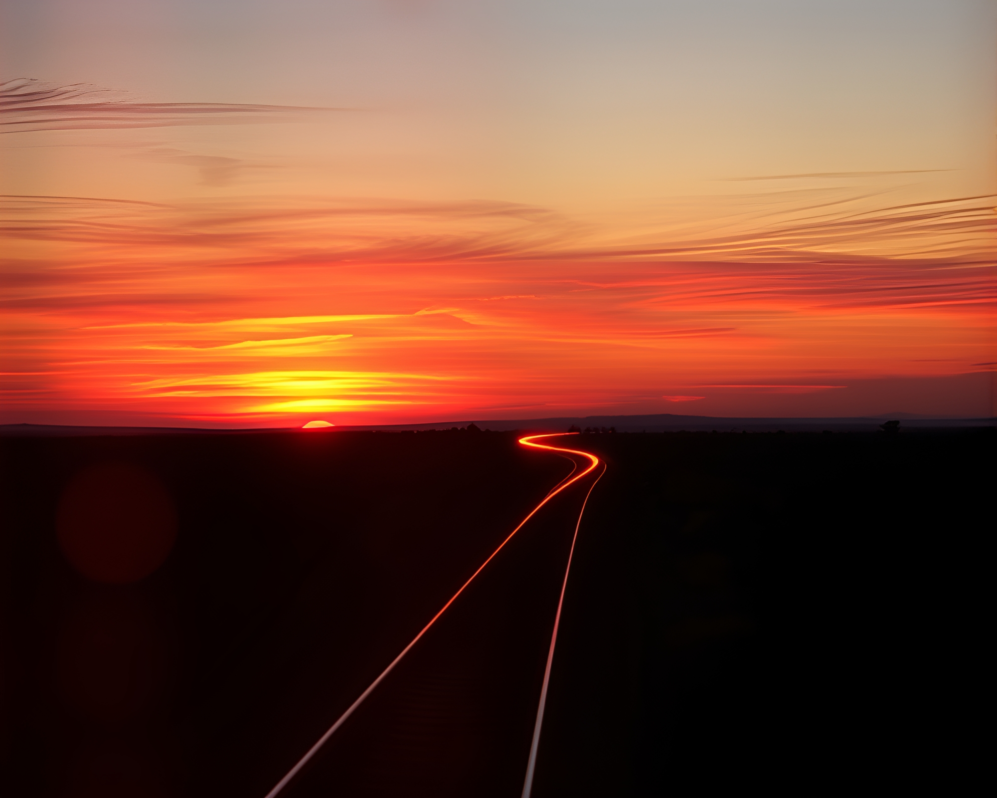 Savanna Sunset Train Light Trails X-Ray Style – free AI stock image