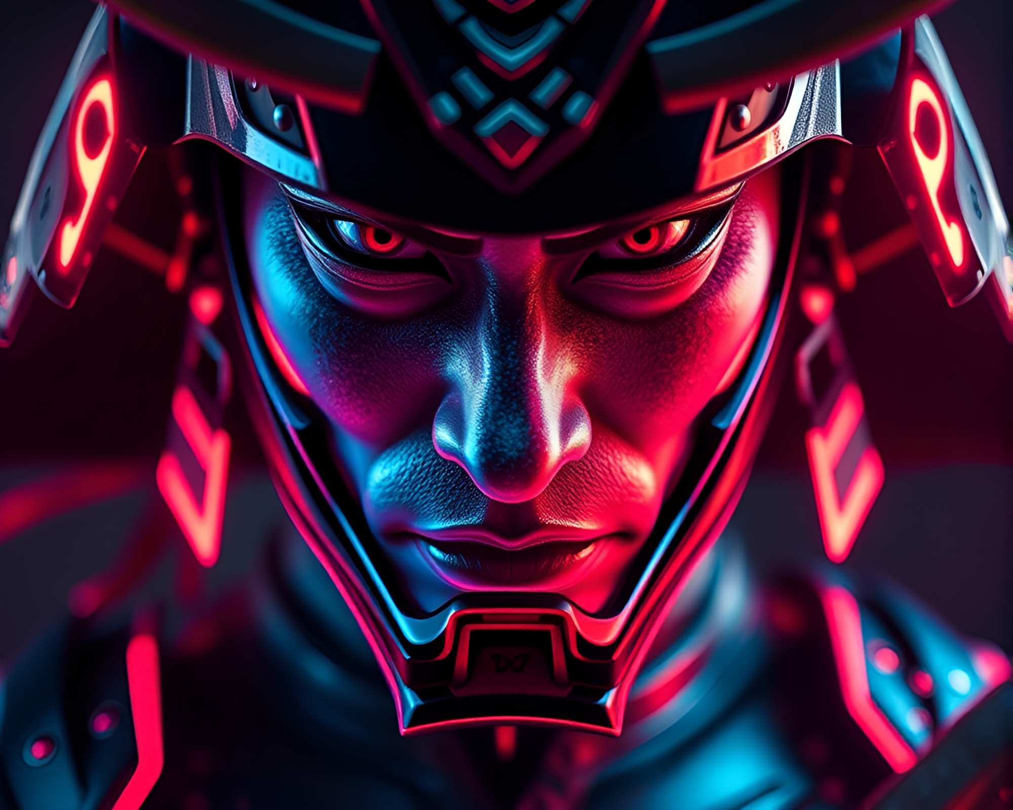 Neon Samurai Warrior Close-Up – free AI stock image