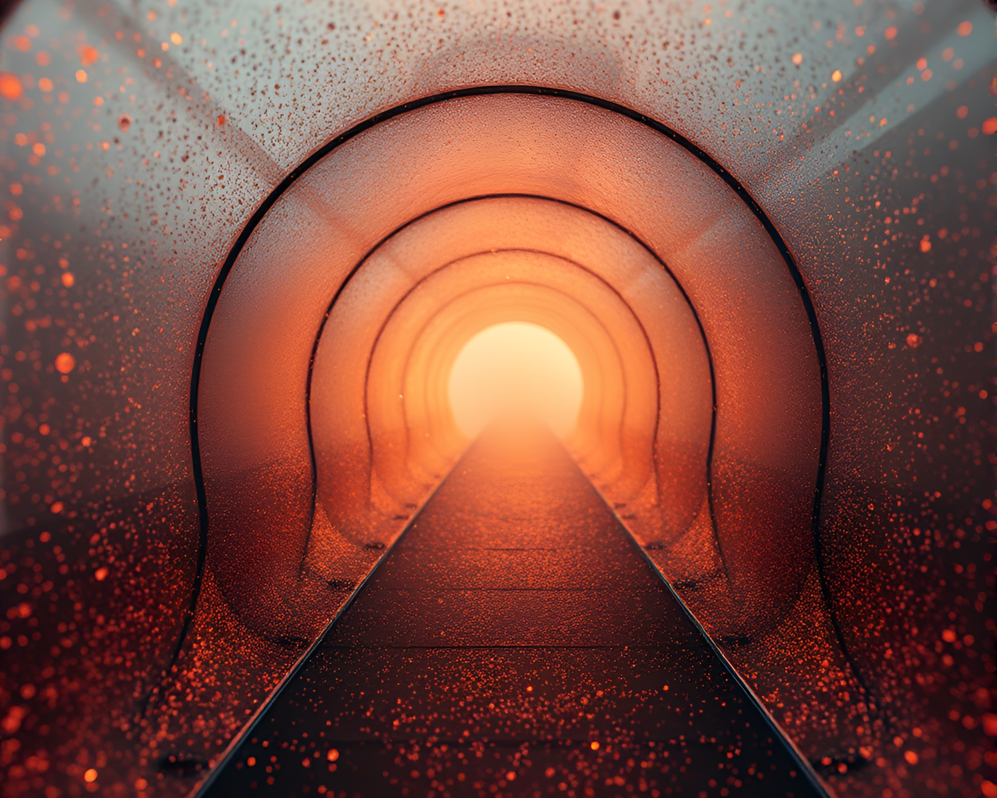 Copper-toned Glass Tunnel with Dust Particles – free AI stock image