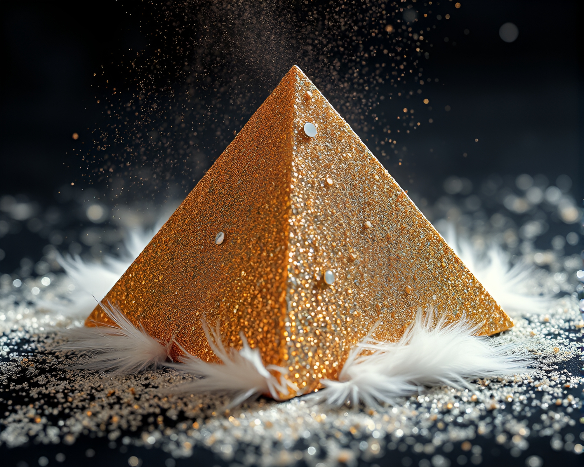 Metallic Flake Sparkle on Maximalist Pyramid Feather Duster – free AI stock image