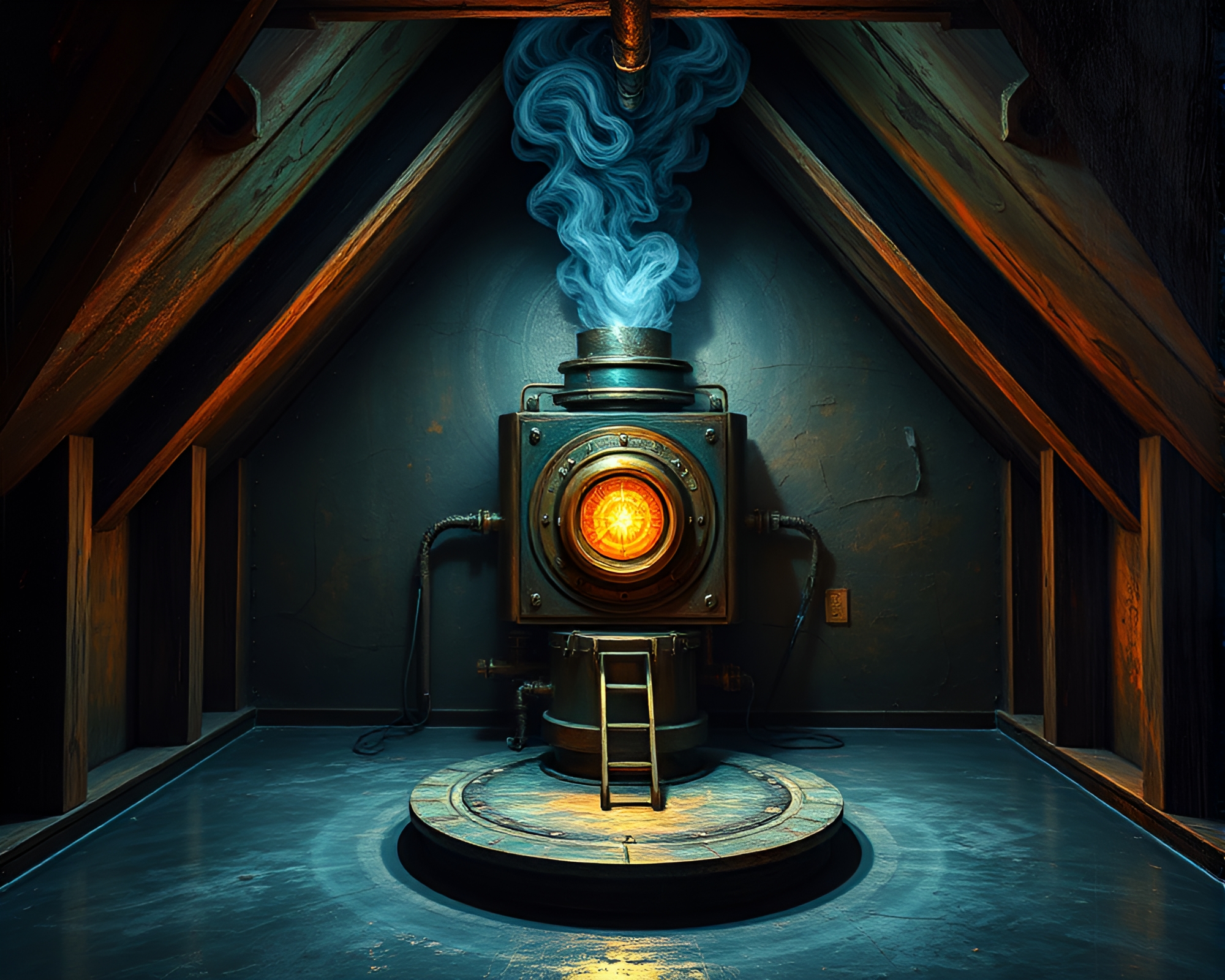 Ethereal Energy Reactor in Antiquated Bronze Light – free AI stock image