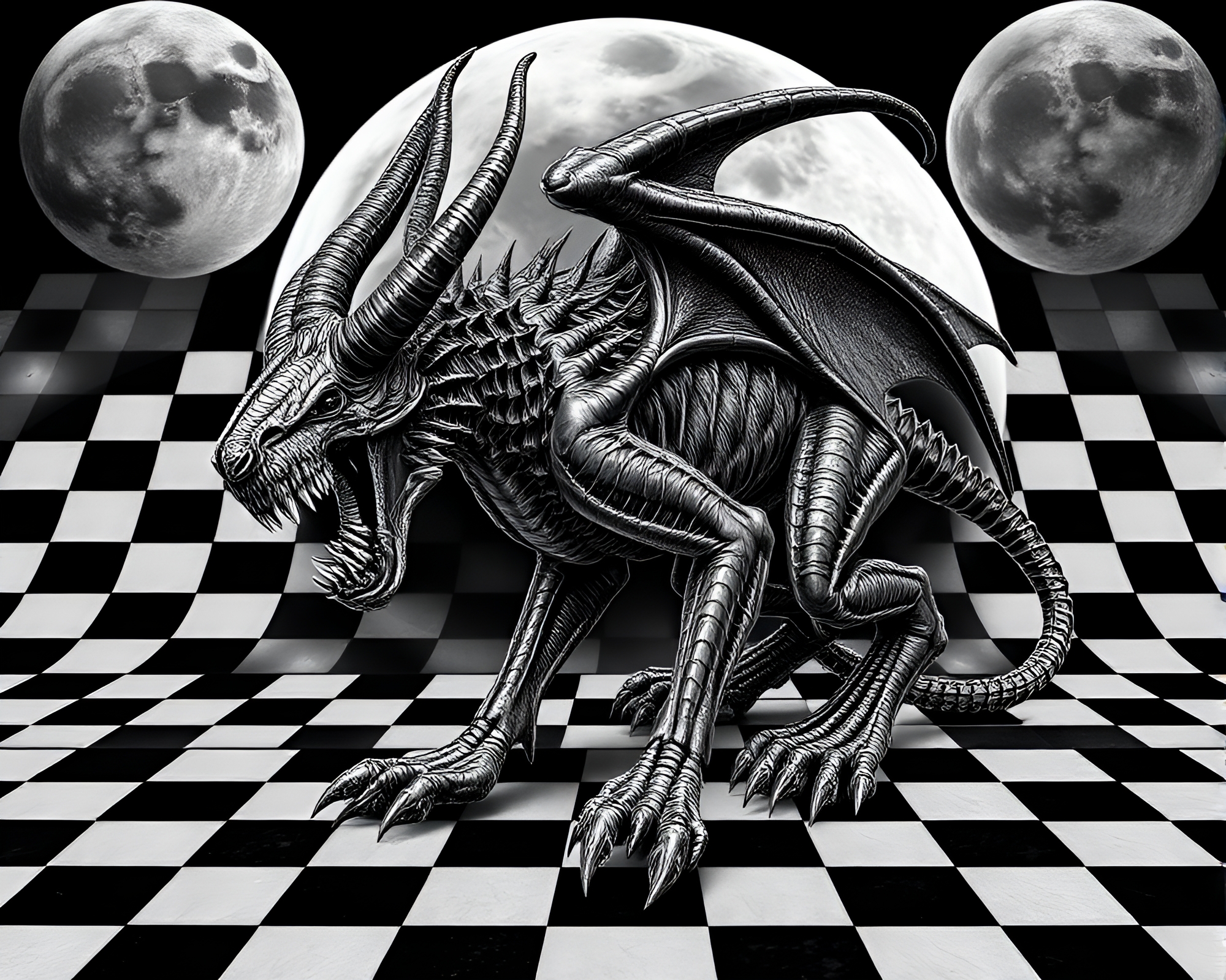 Cerberus Checkered Moon in Anaglyph 3D – free AI stock image
