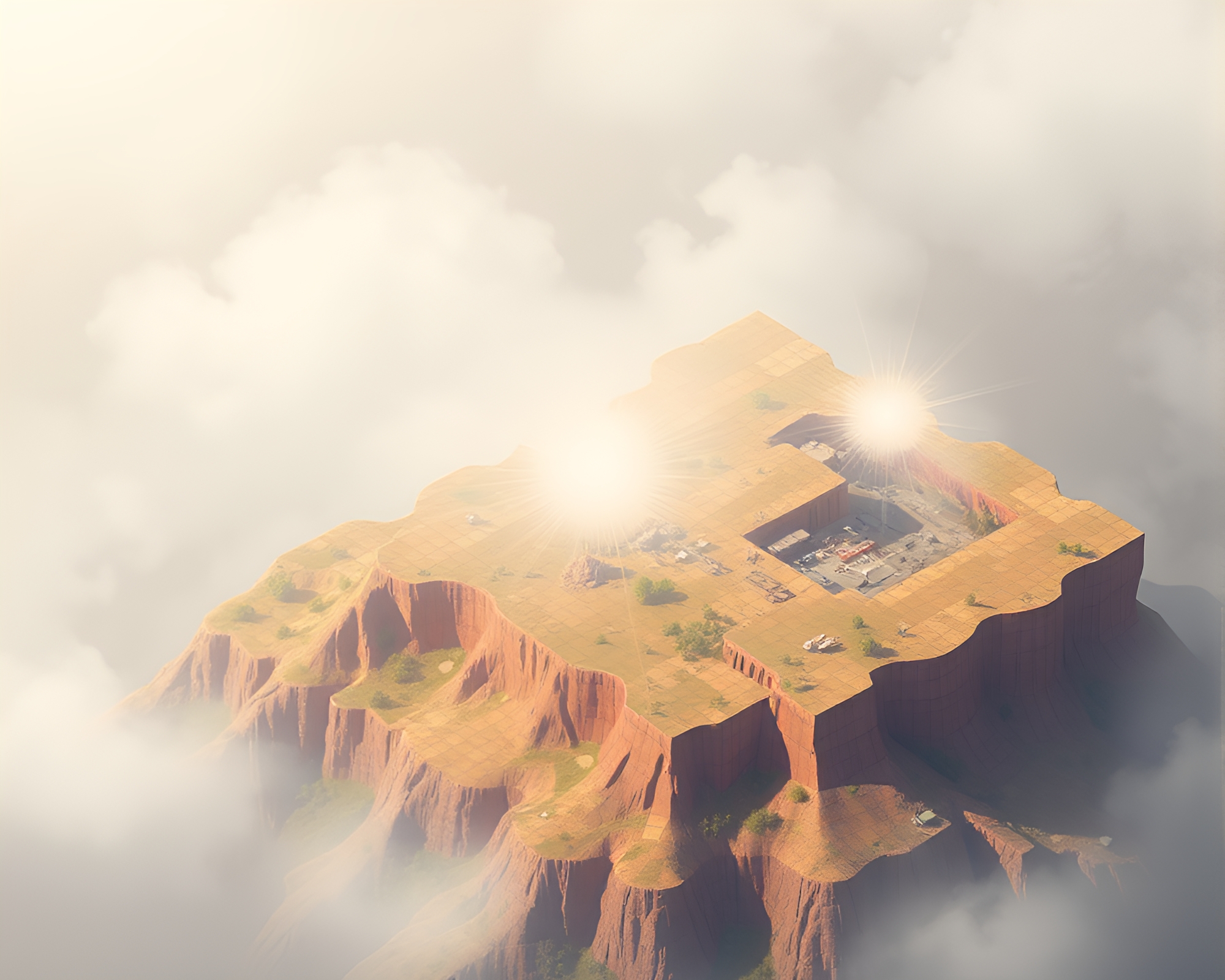 Intricate Isometric Plateau Fragmented Mosaic Scene – free AI stock image