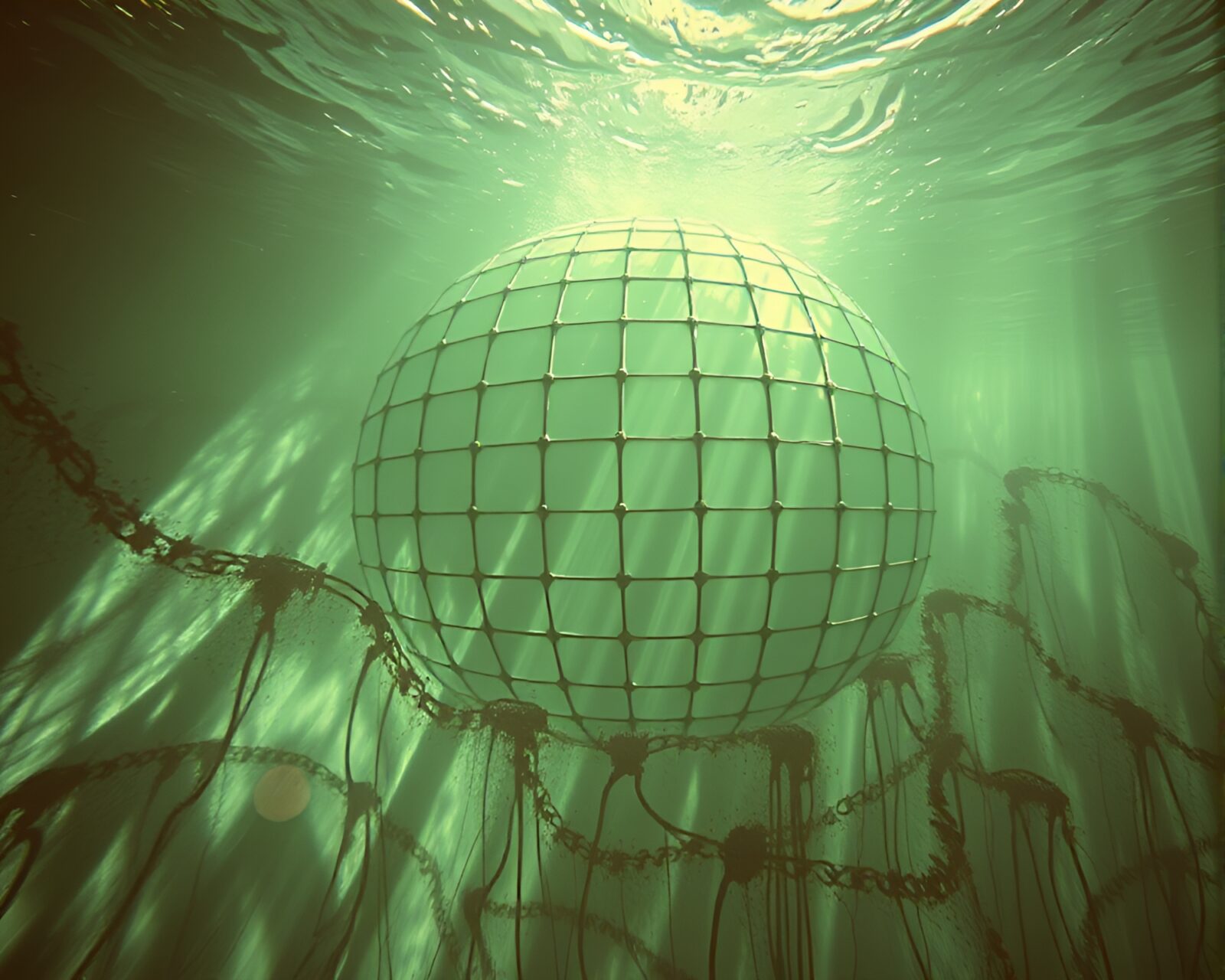 Grid overlay composition of an underwater scene with pastel graffiti