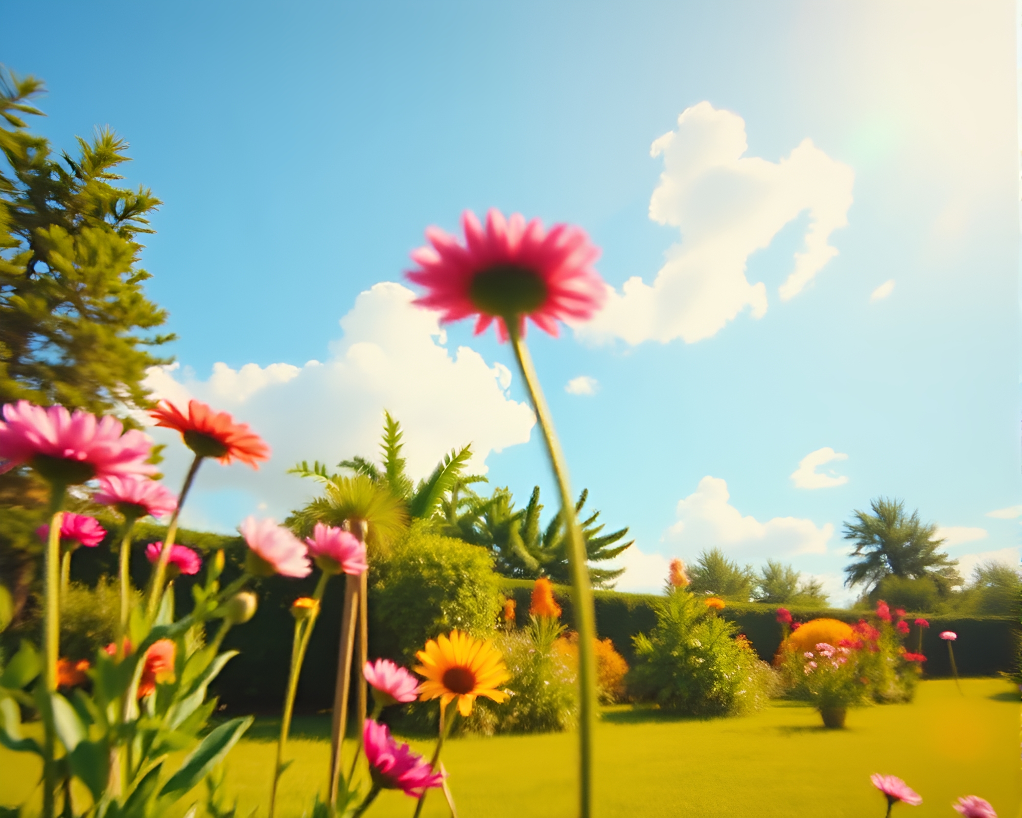 Sky Garden Oasis Under Split Focus Diopter Lens – free AI stock image